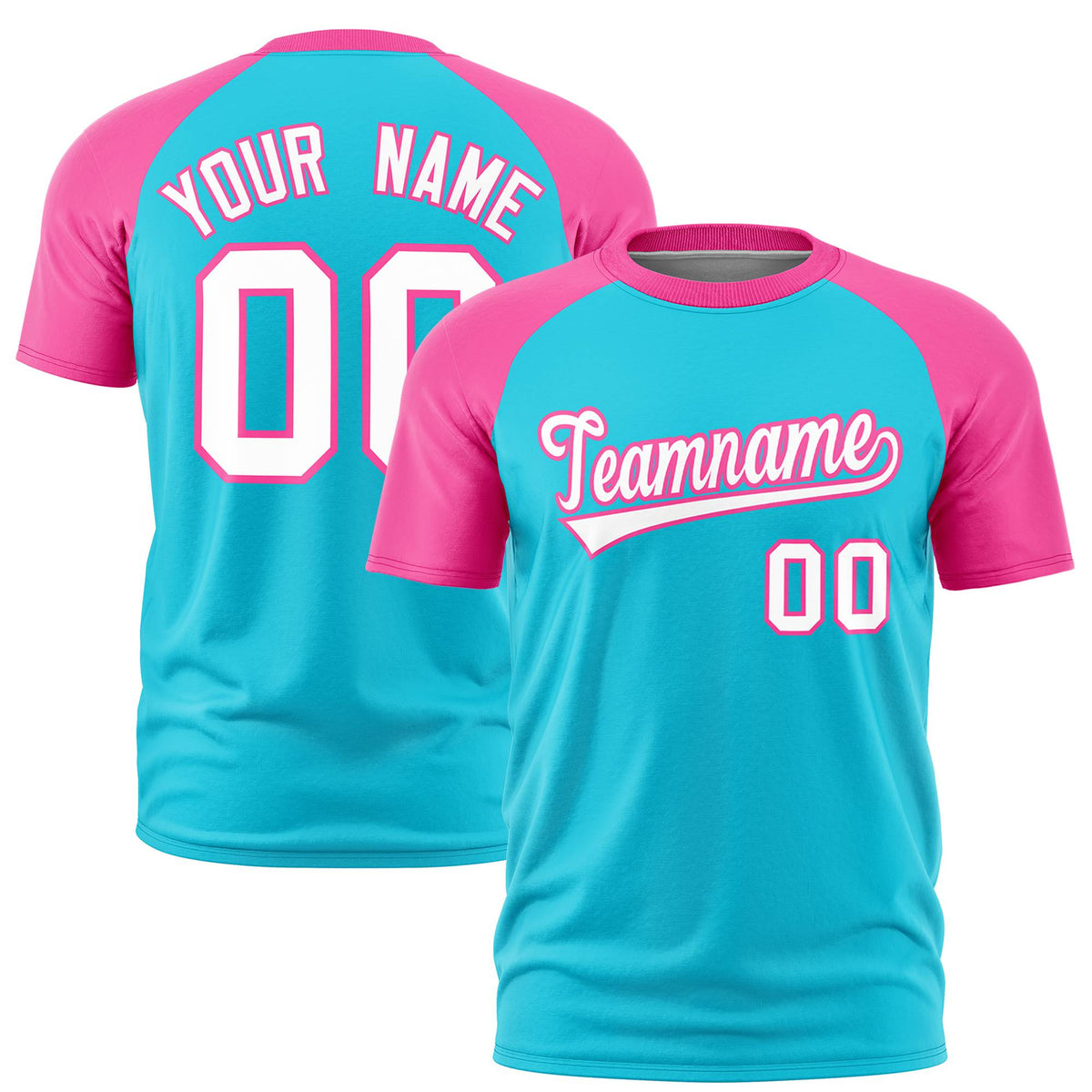 Custom Sky Blue Pink Raglan Sleeves Performance T-Shirt