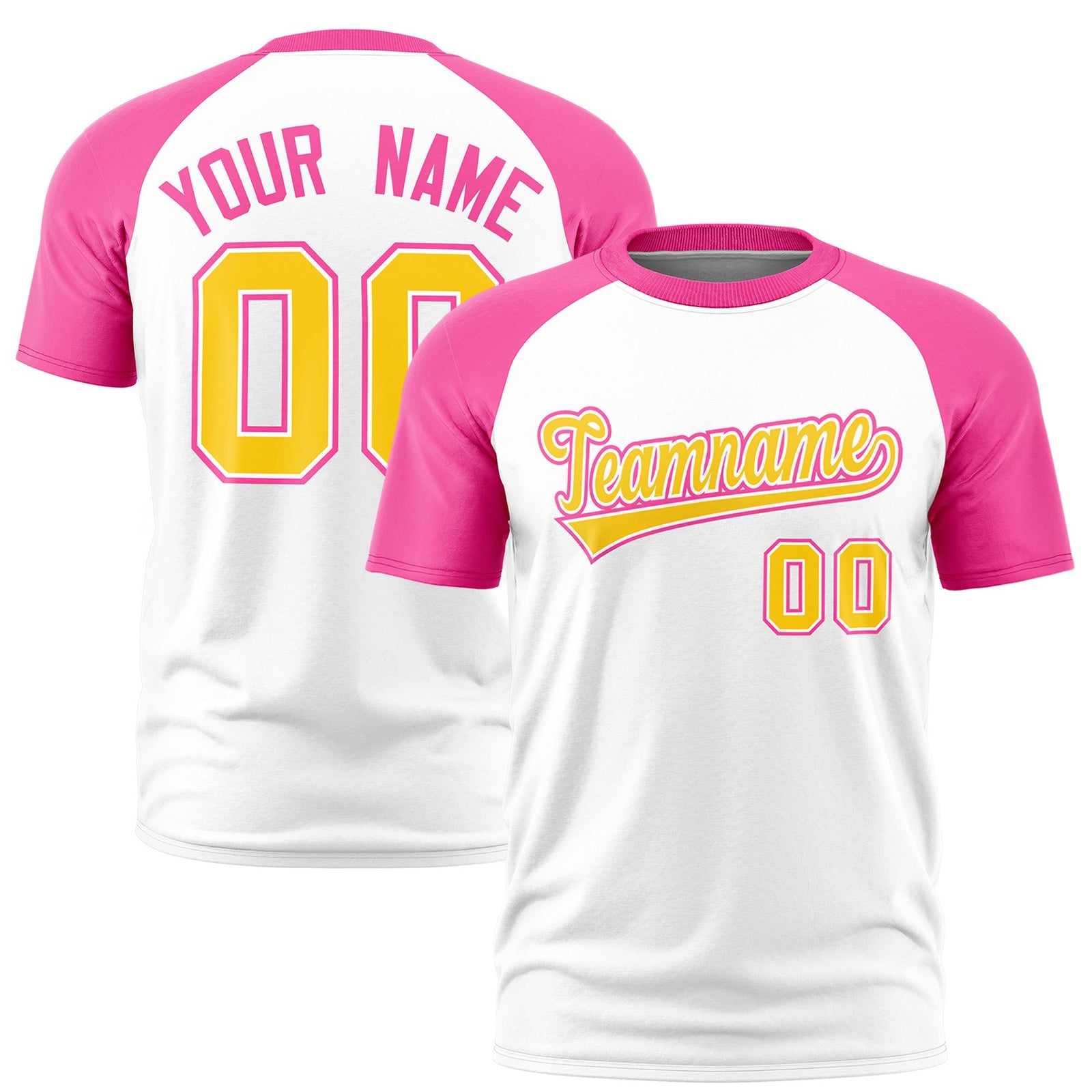 Custom White Pink Raglan Sleeves Performance T-Shirt