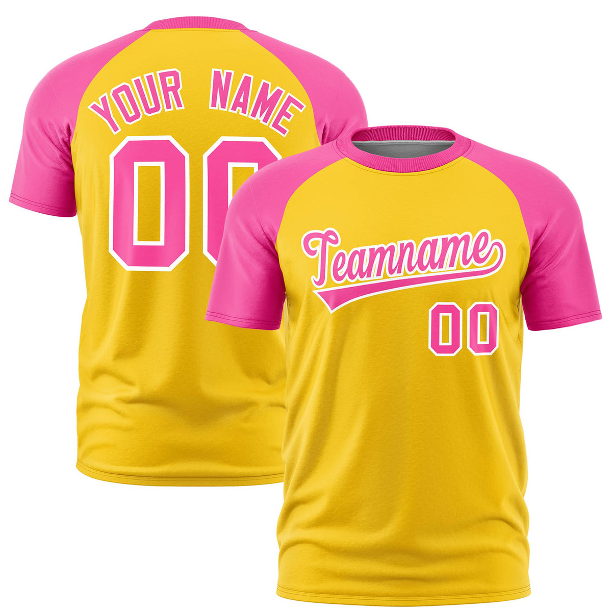 Custom Yellow Pink Raglan Sleeves Performance T-Shirt