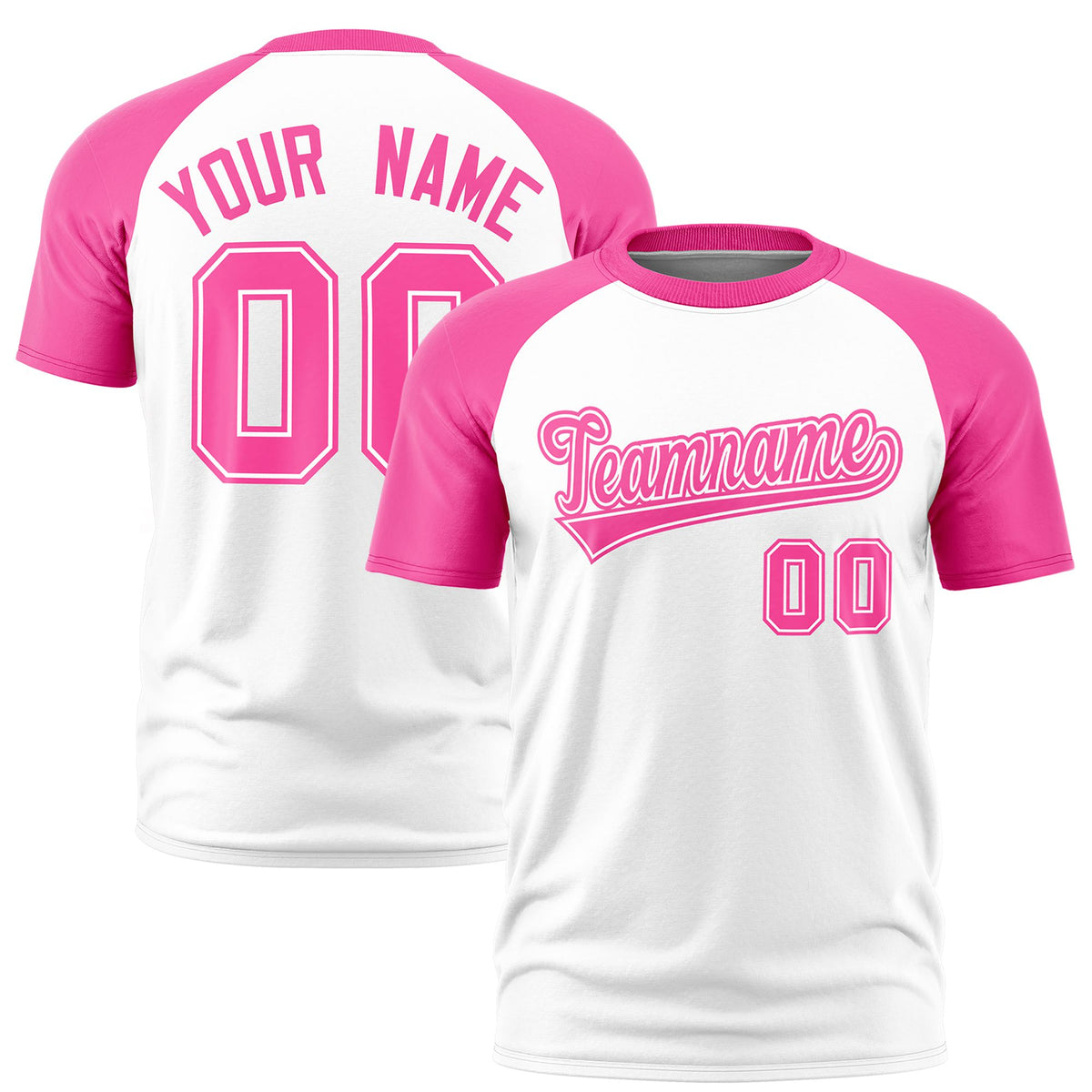 Custom White Pink Raglan Sleeves Performance T-Shirt