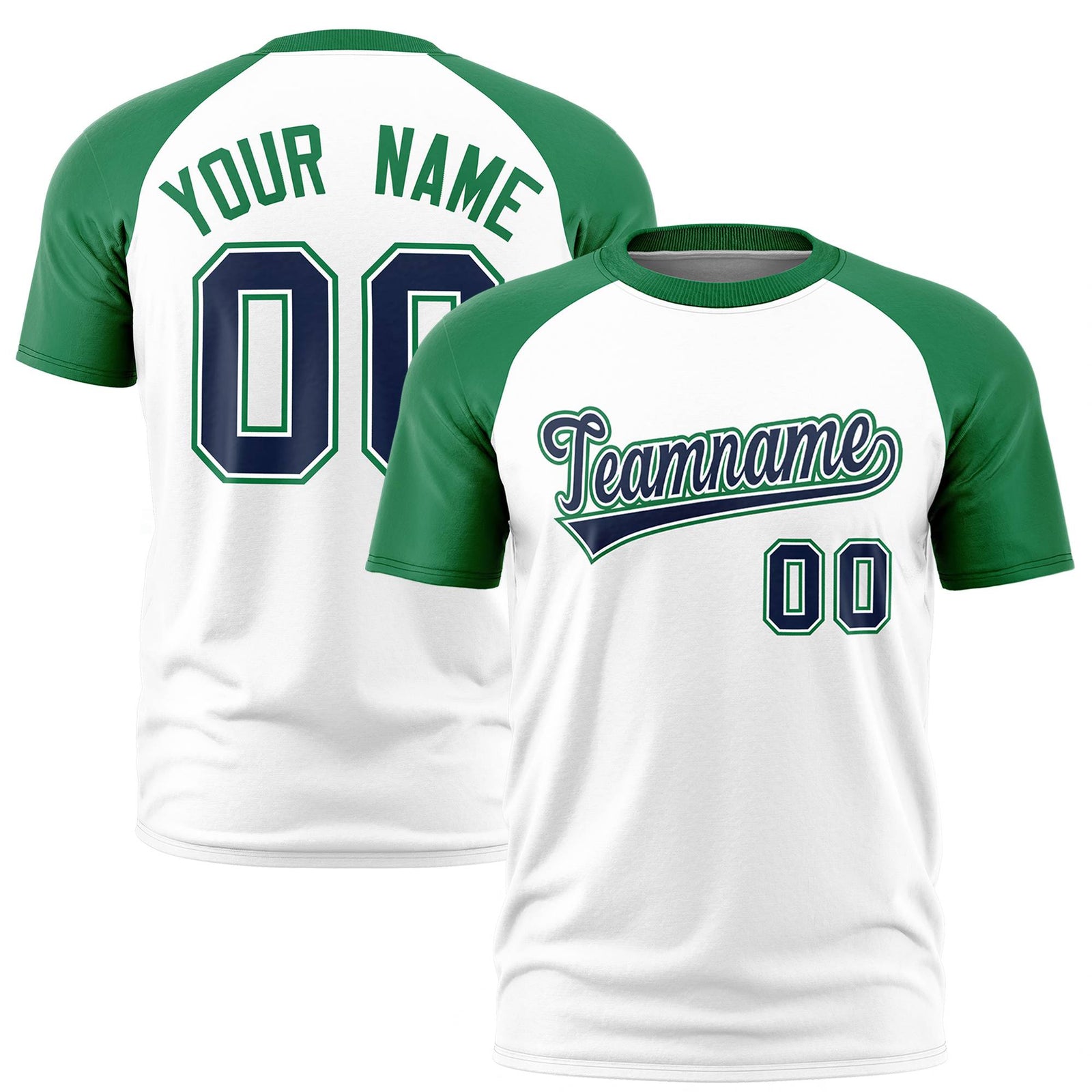 Custom White Kelly Green Raglan Sleeves Performance T-Shirt