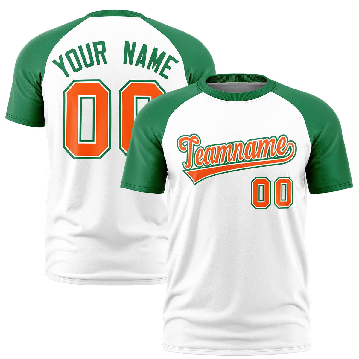 Custom White Kelly Green Raglan Sleeves Performance T-Shirt