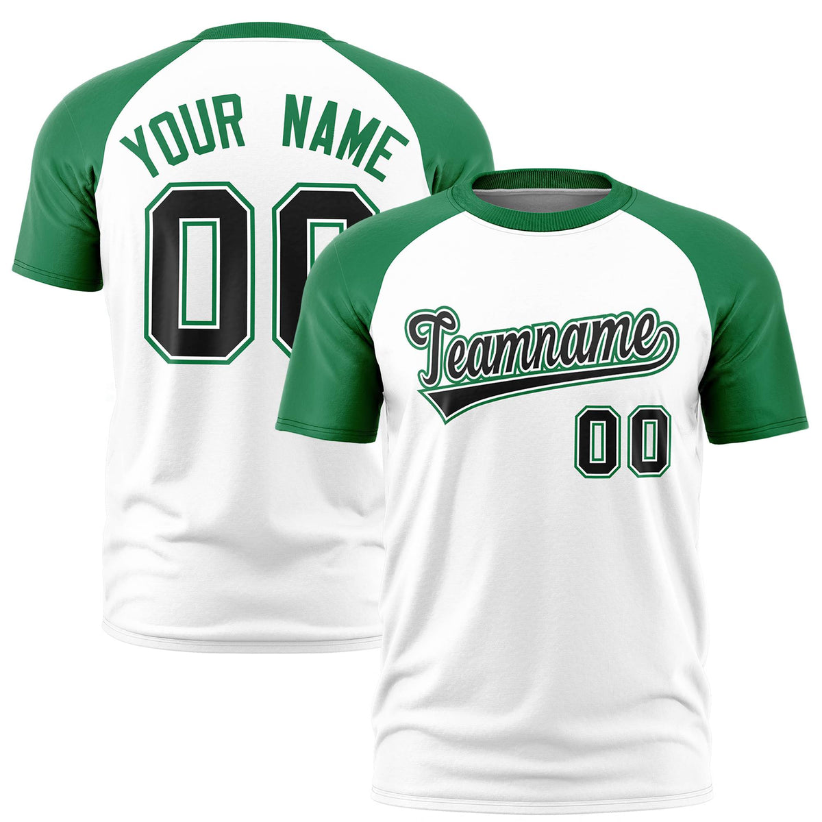 Custom White Kelly Green Raglan Sleeves Performance T-Shirt