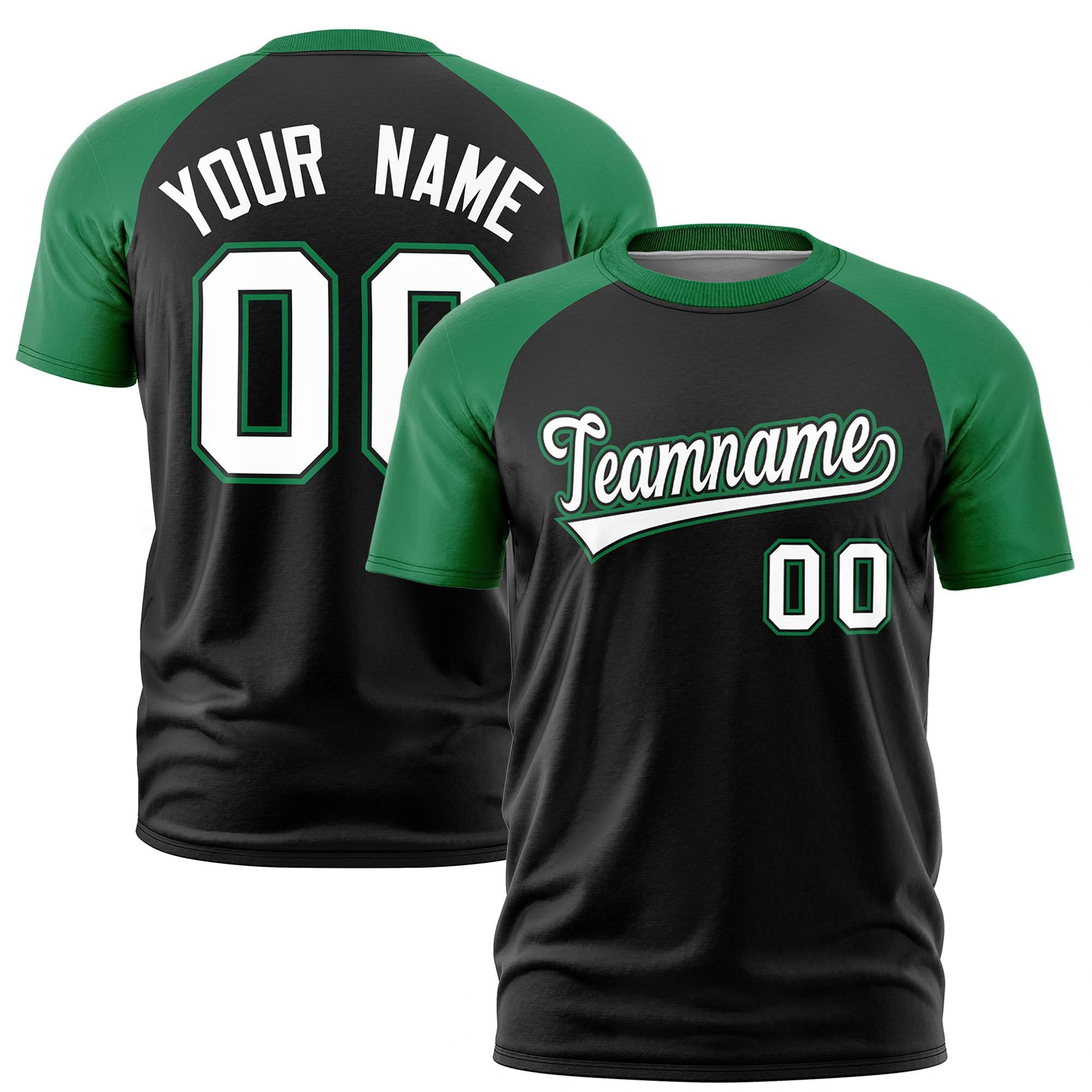 Custom Black Kelly Green Raglan Sleeves Performance T-Shirt