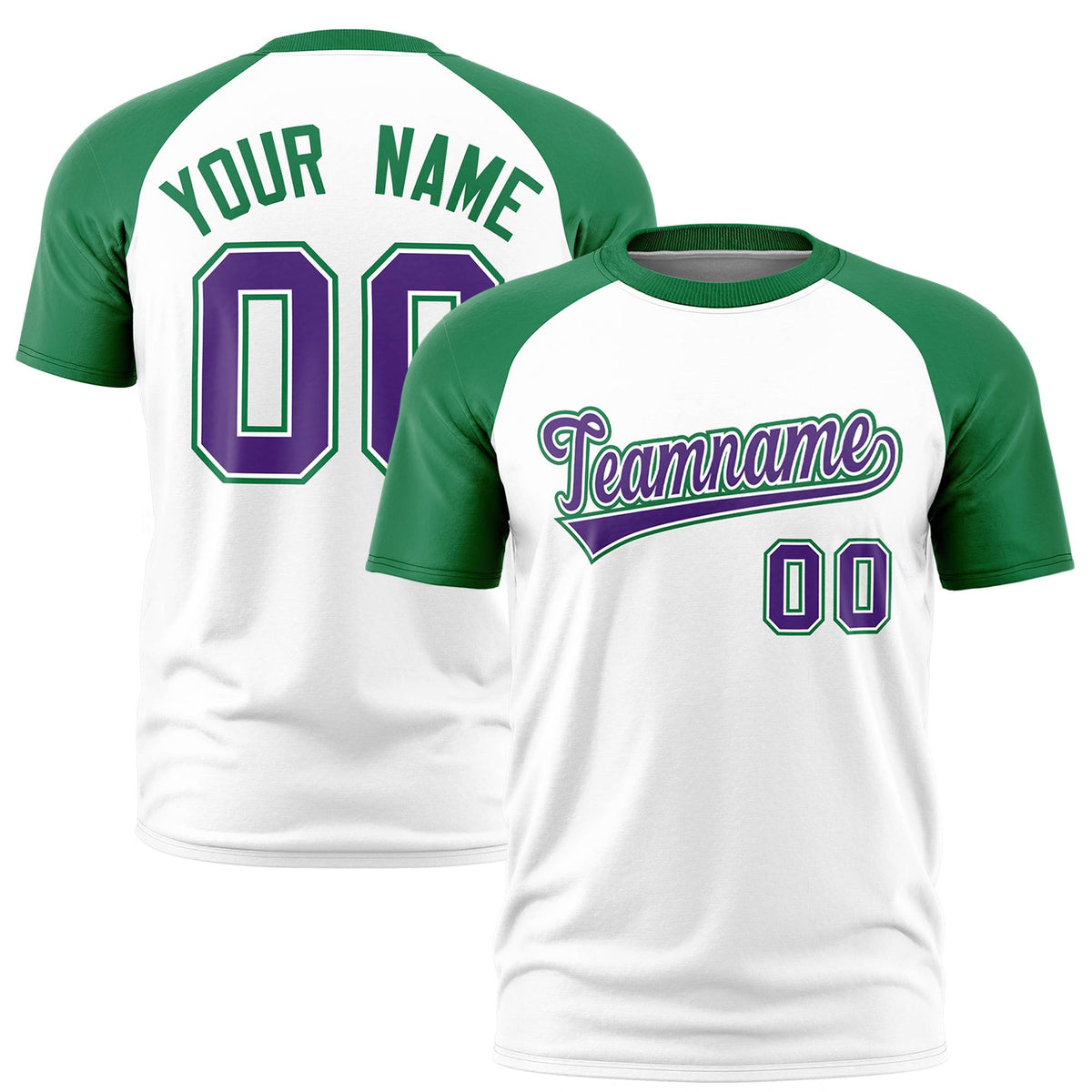 Custom White Kelly Green Raglan Sleeves Performance T-Shirt