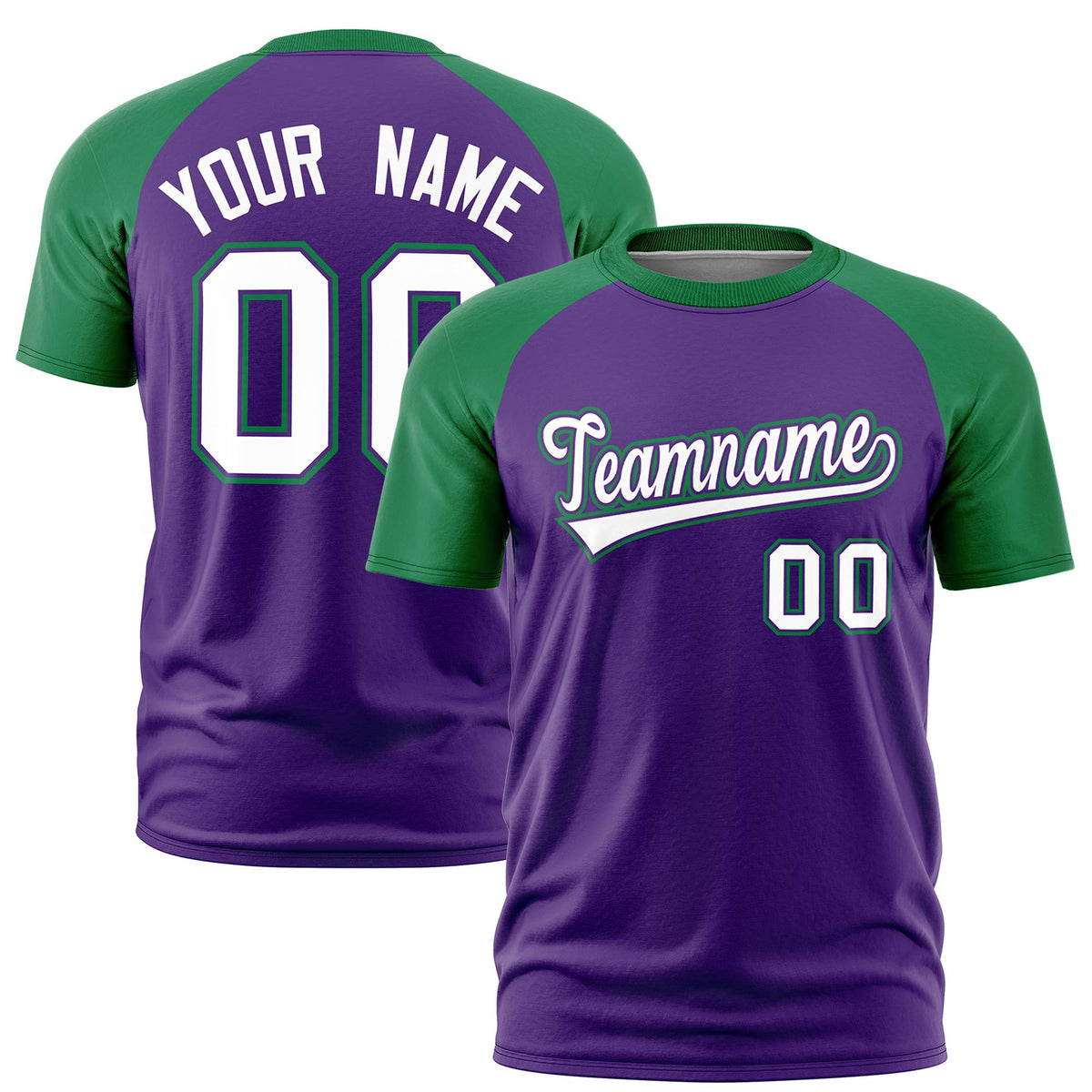 Custom Purple Kelly Green Raglan Sleeves Performance T-Shirt