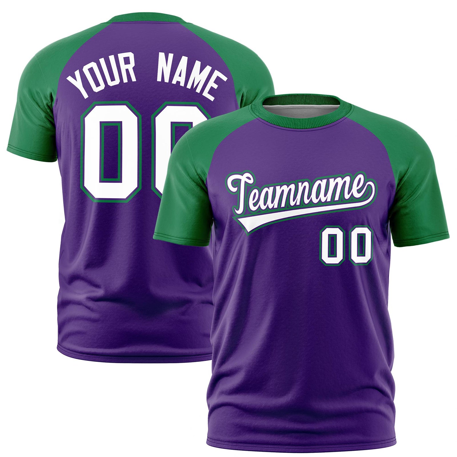 Custom Purple Kelly Green Raglan Sleeves Performance T-Shirt
