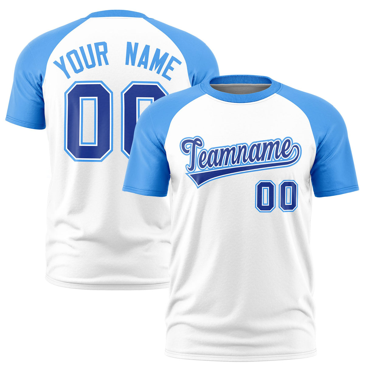 Custom White Powder Blue Raglan Sleeves Performance T-Shirt