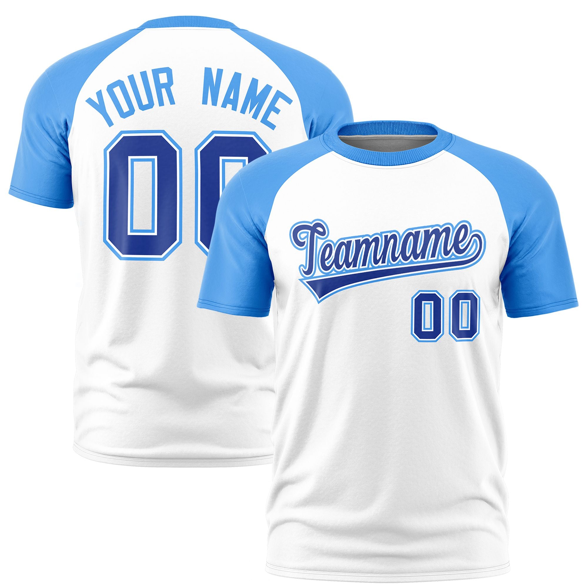 Custom White Powder Blue Raglan Sleeves Performance T-Shirt