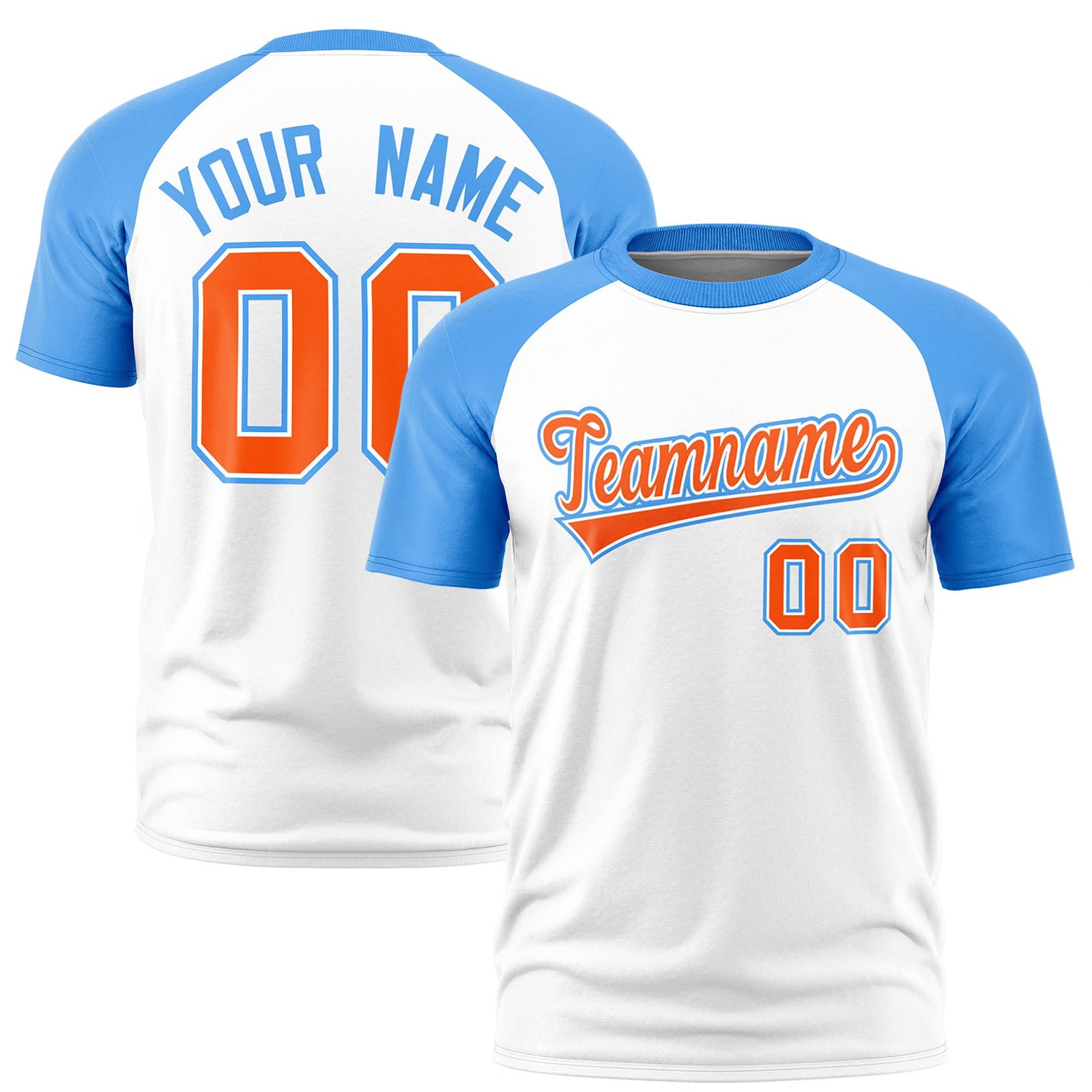 Custom White Powder Blue Raglan Sleeves Performance T-Shirt
