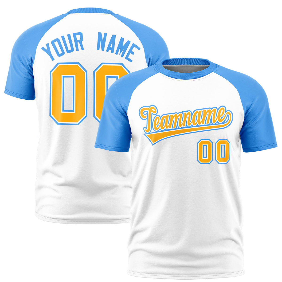 Custom White Powder Blue Raglan Sleeves Performance T-Shirt