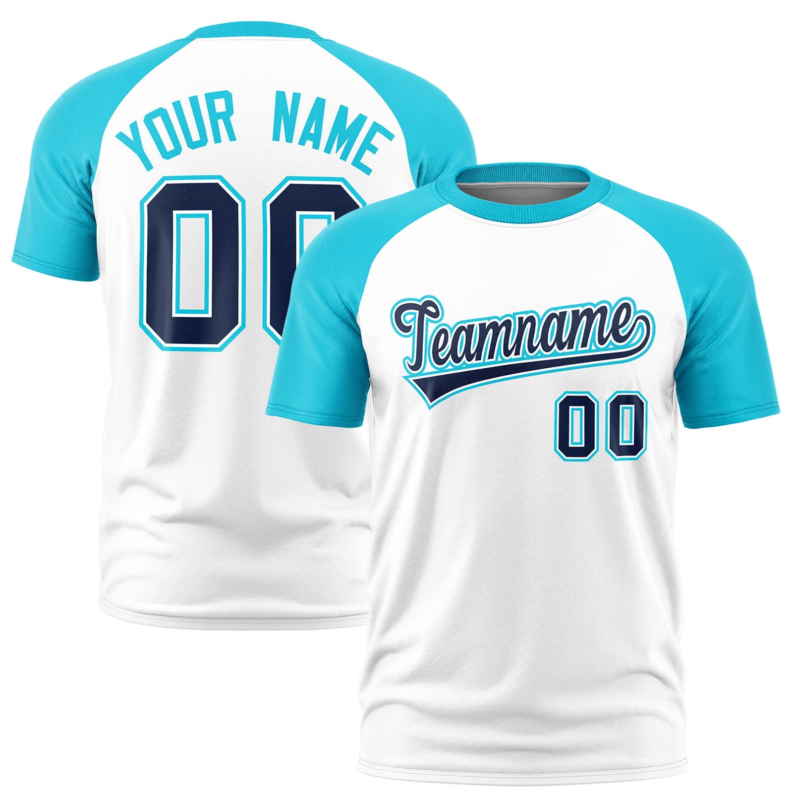 Custom White Sky Blue Raglan Sleeves Performance T-Shirt