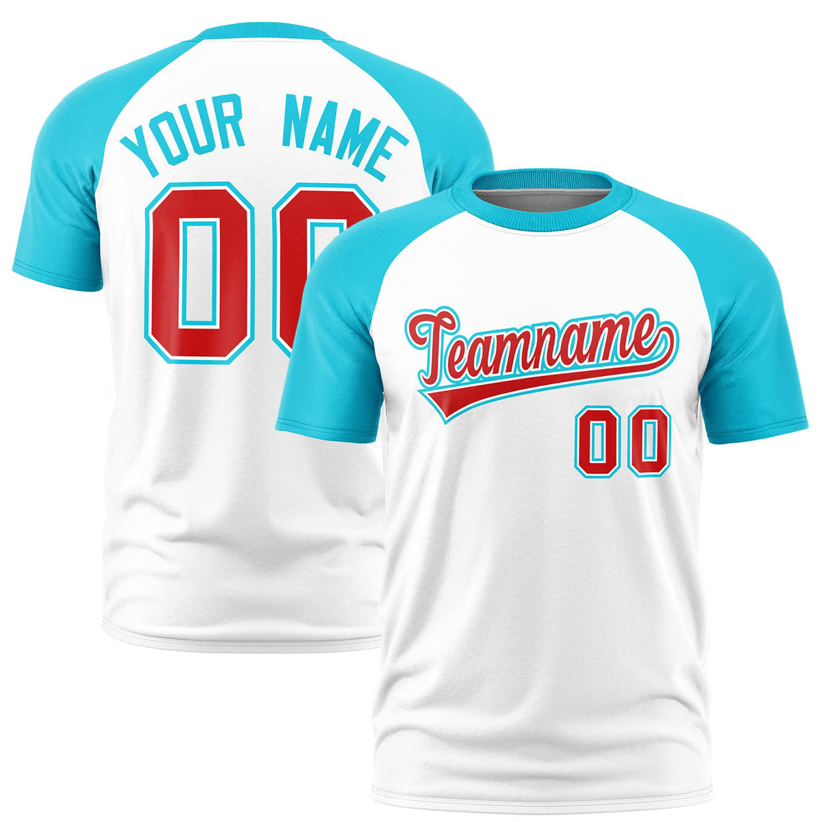 Custom White Sky Blue Raglan Sleeves Performance T-Shirt