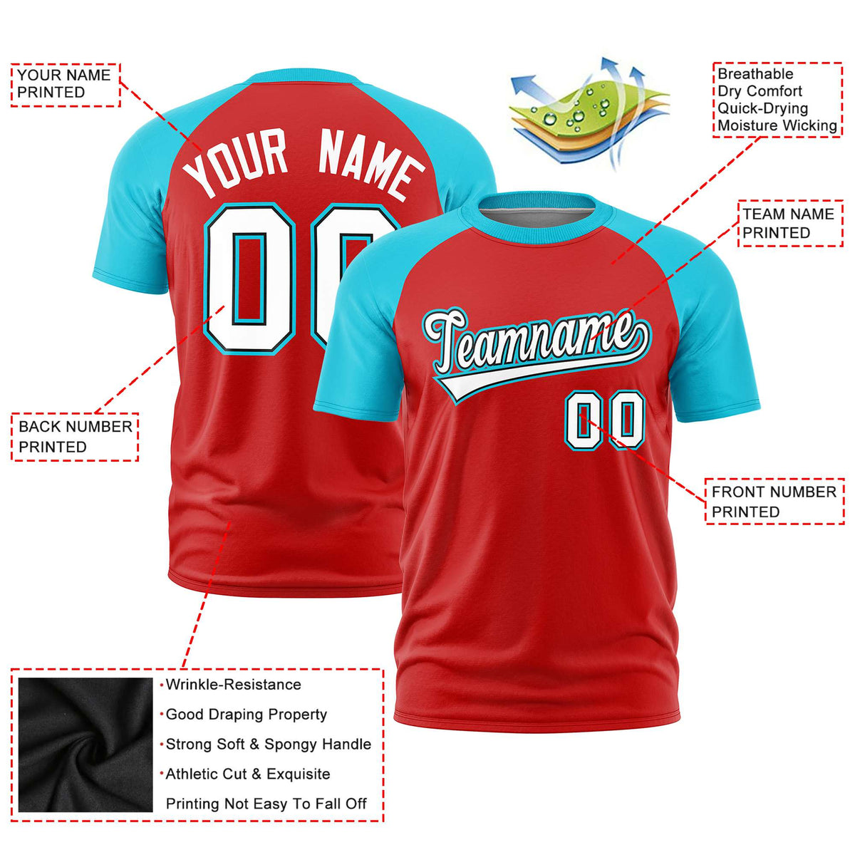 Custom White Sky Blue Raglan Sleeves Performance T-Shirt