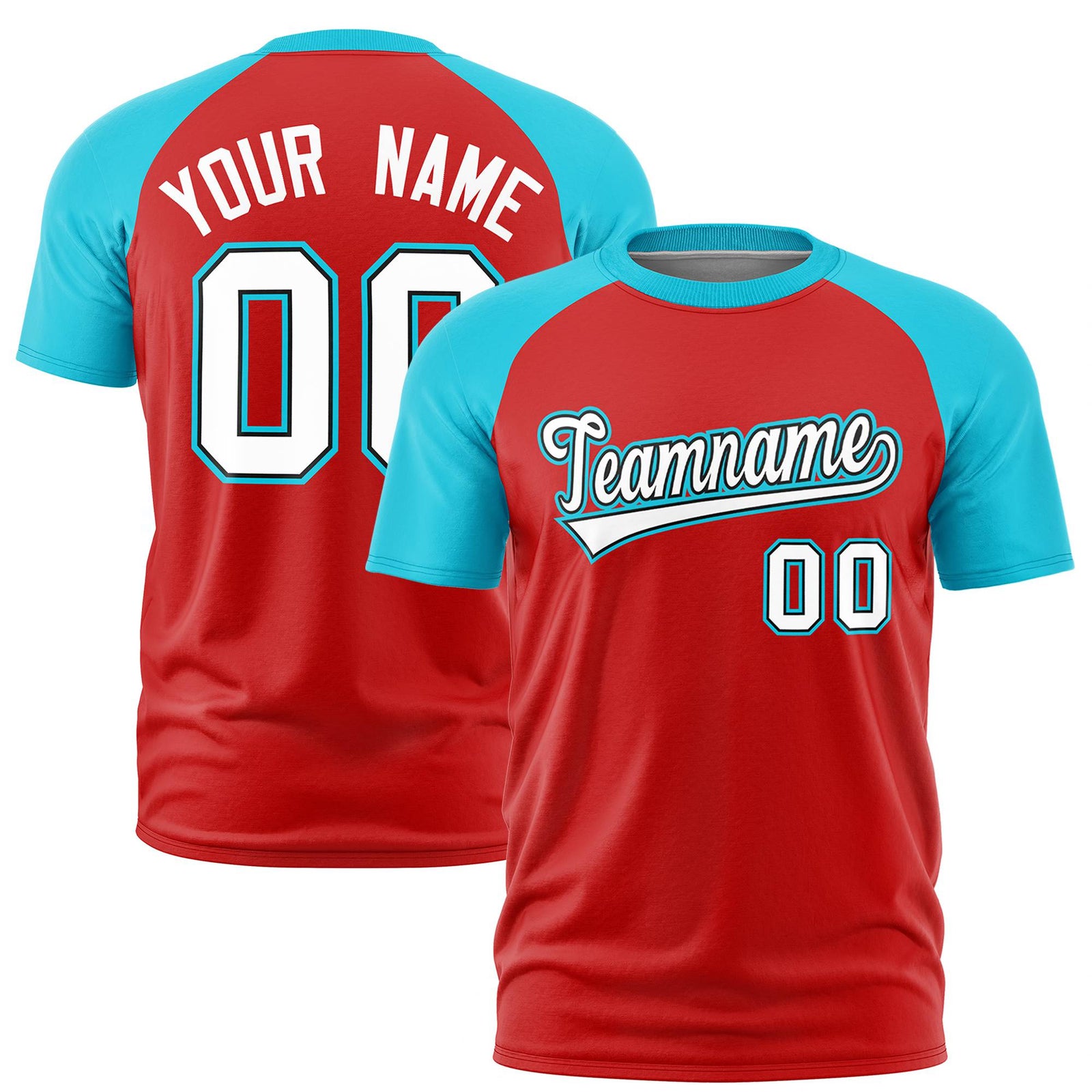 Custom White Sky Blue Raglan Sleeves Performance T-Shirt