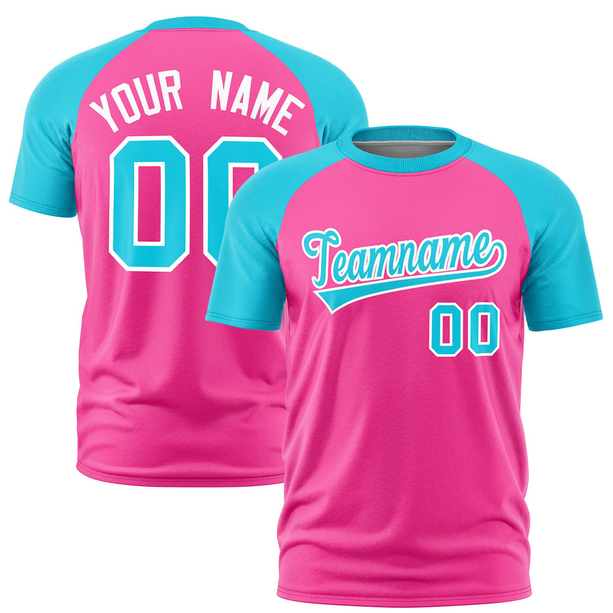 Custom Pink Sky Blue Raglan Sleeves Performance T-Shirt