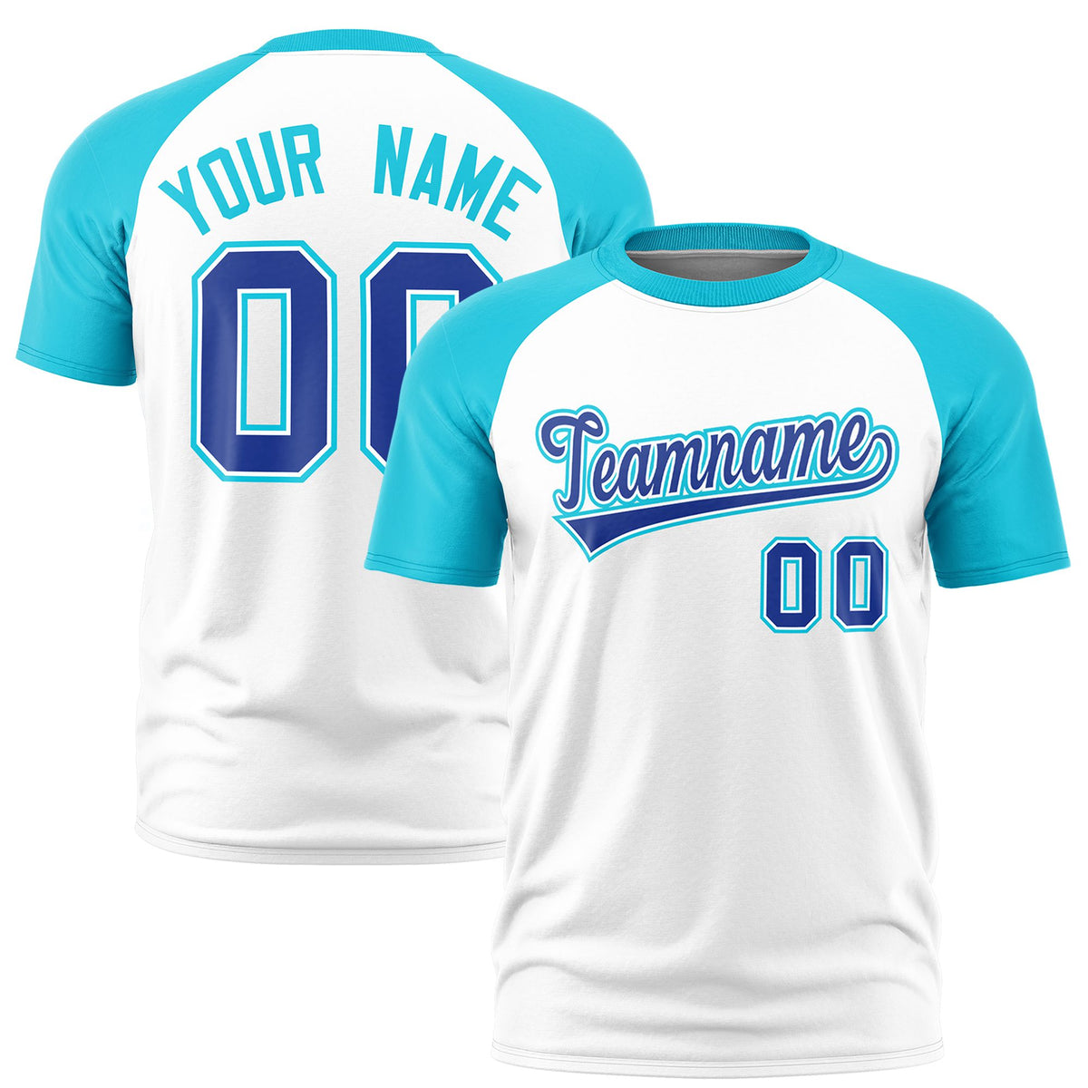 Custom White Sky Blue Raglan Sleeves Performance T-Shirt