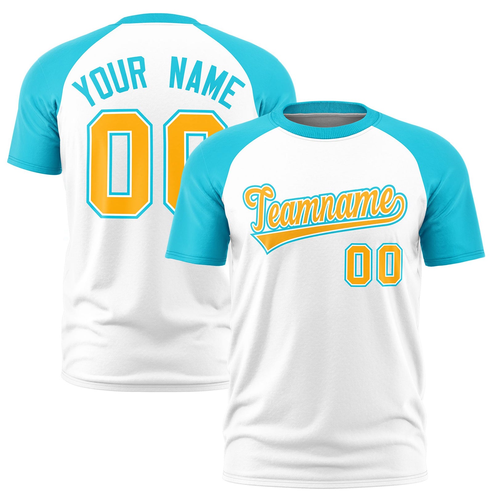 Custom White Sky Blue Raglan Sleeves Performance T-Shirt