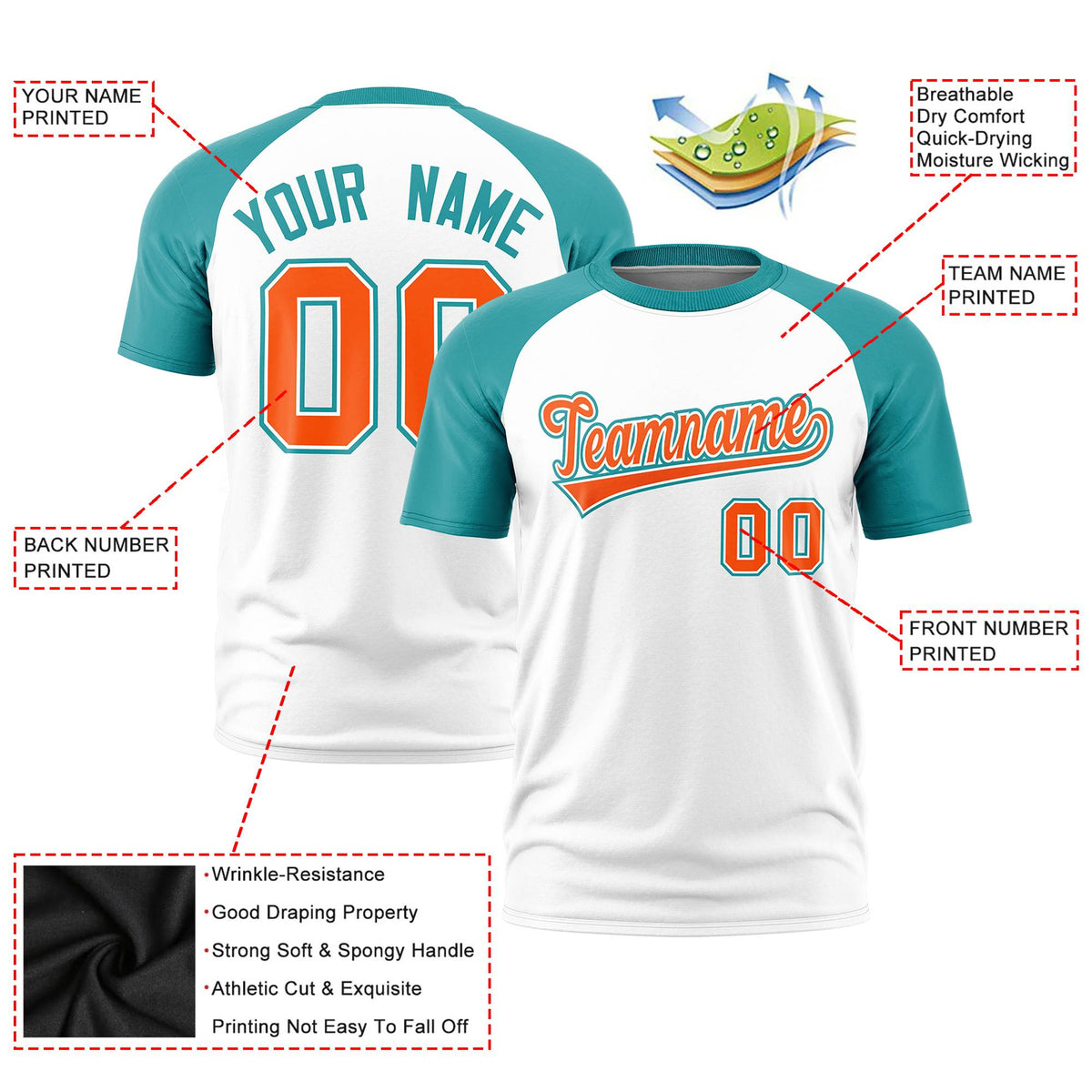 Custom White Aqua Raglan Sleeves Performance T-Shirt