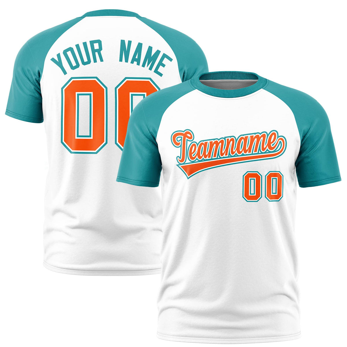 Custom White Aqua Raglan Sleeves Performance T-Shirt