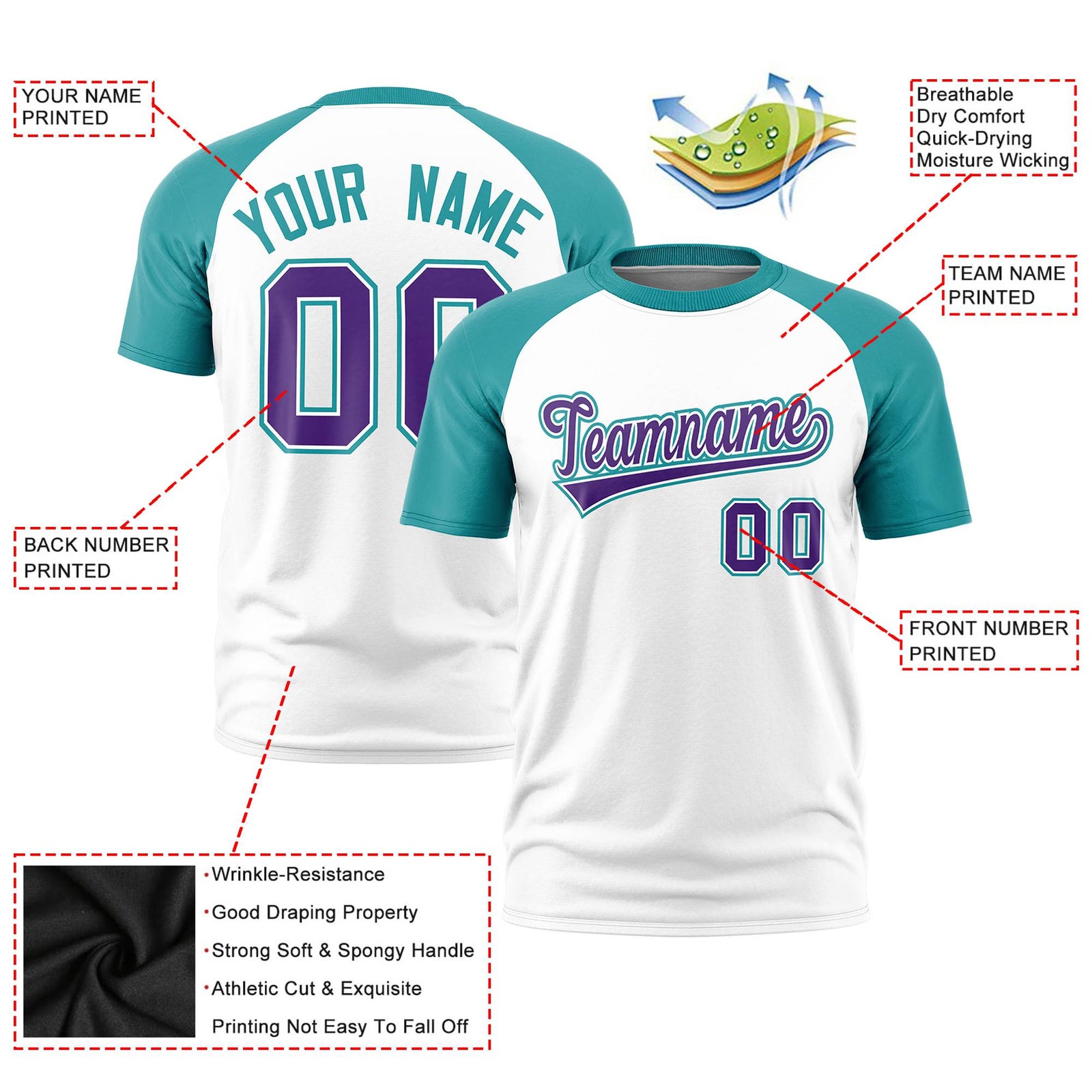 Custom White Aqua Raglan Sleeves Performance T-Shirt