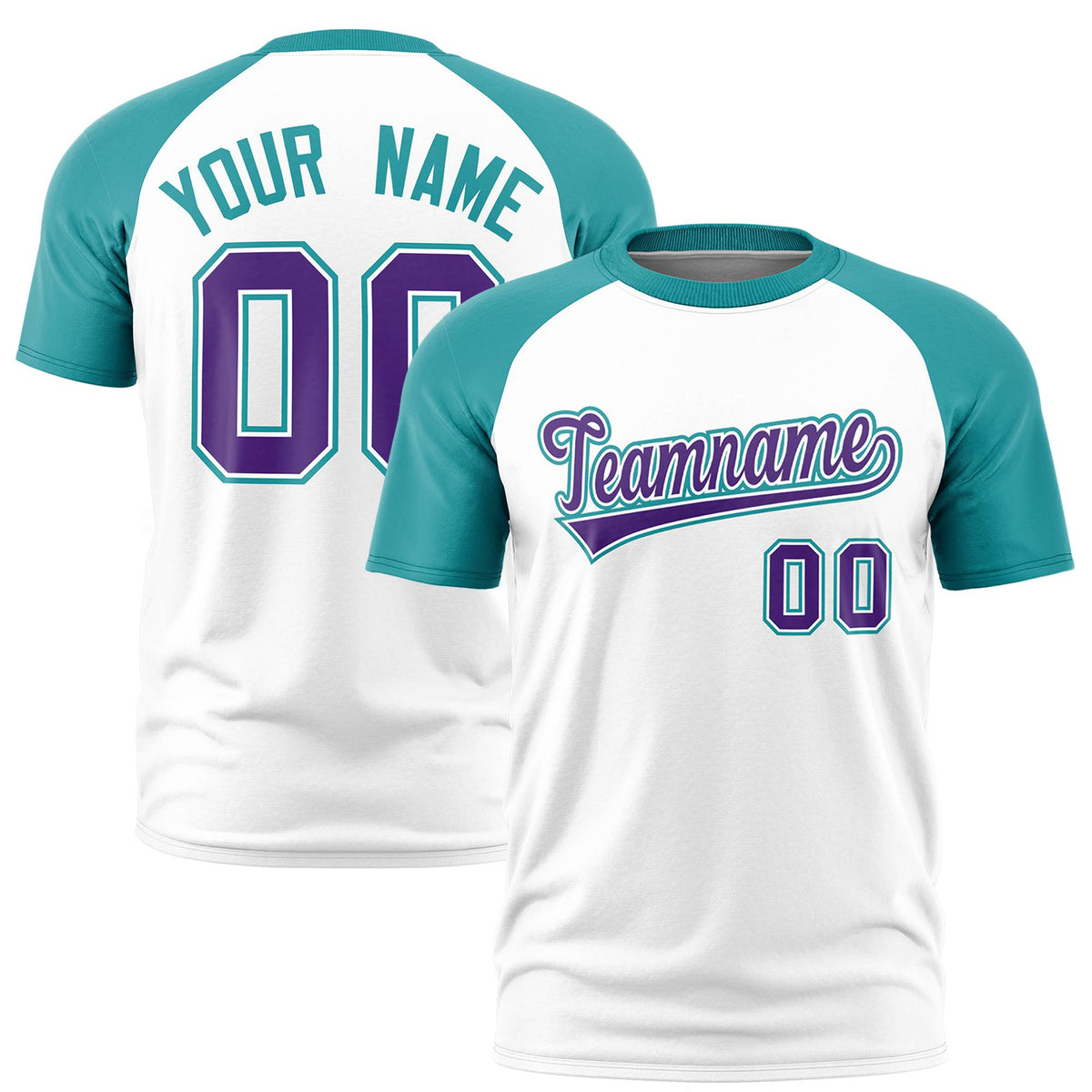Custom White Aqua Raglan Sleeves Performance T-Shirt