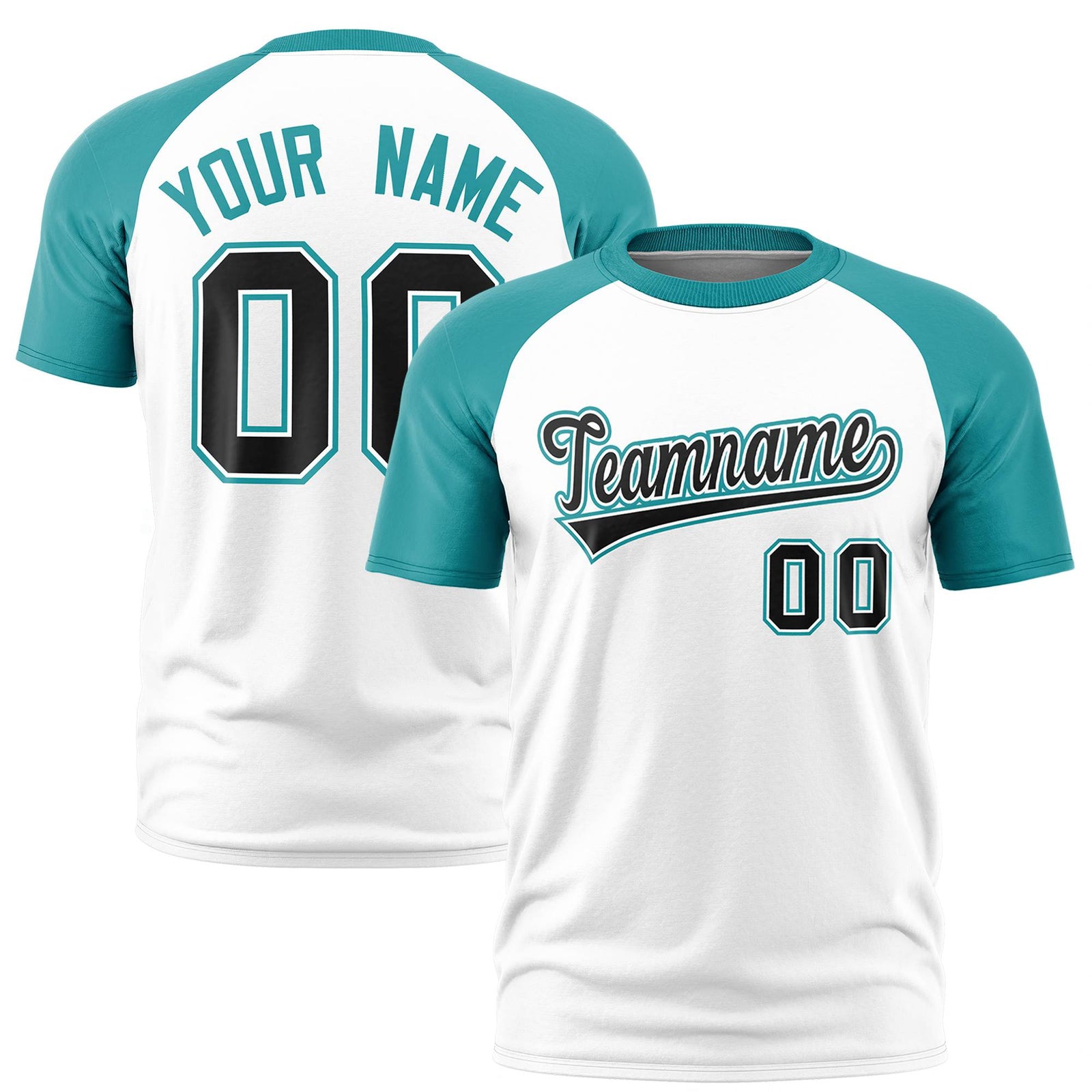 Custom White Aqua Raglan Sleeves Performance T-Shirt