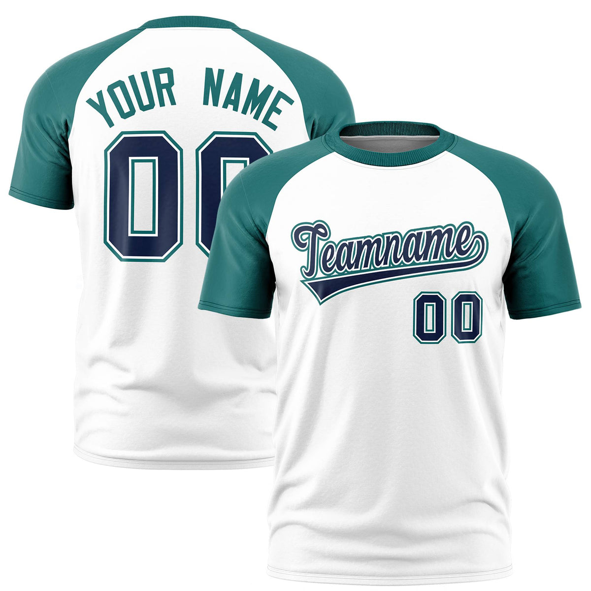 Custom White Aqua Raglan Sleeves Performance T-Shirt