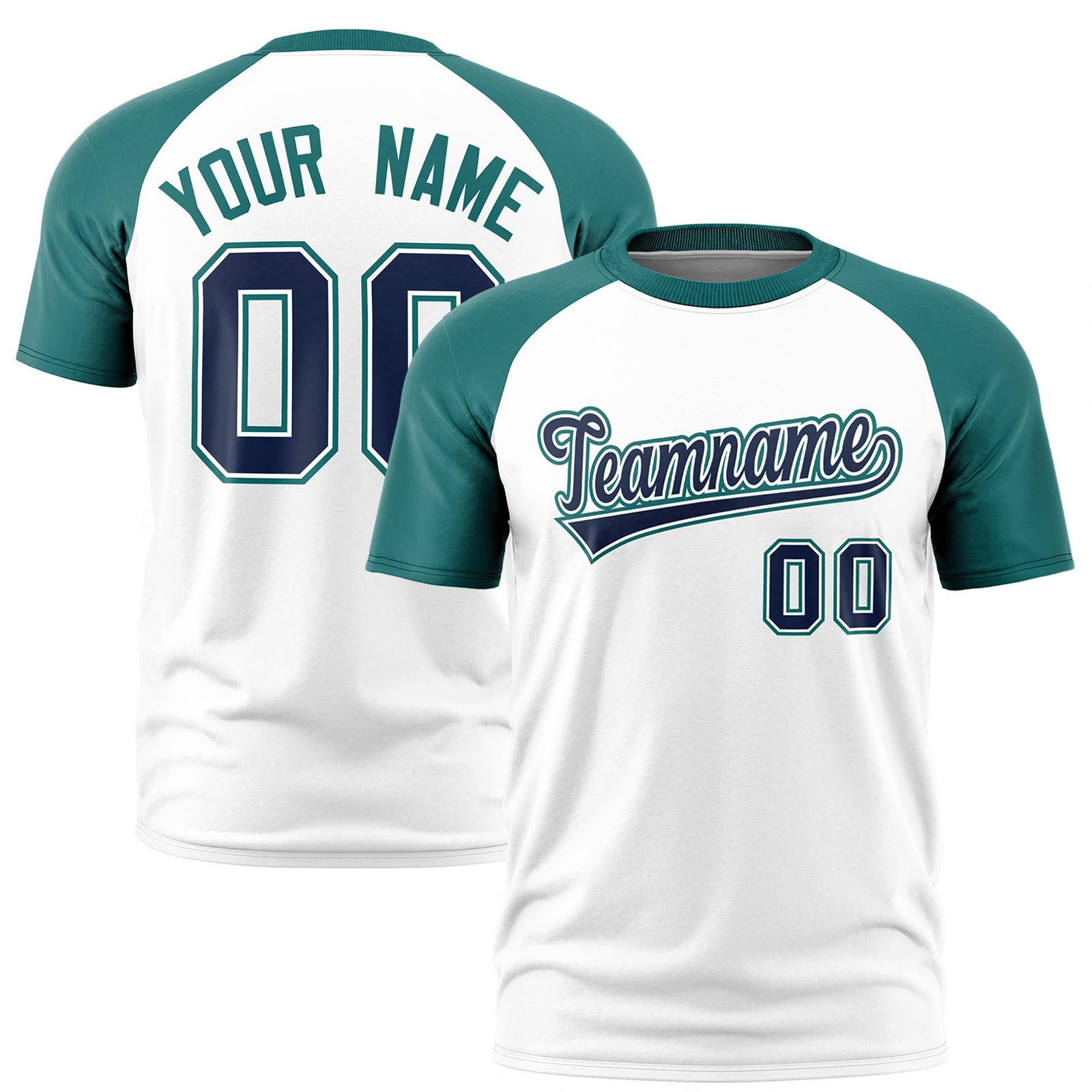 Custom White Aqua Raglan Sleeves Performance T-Shirt