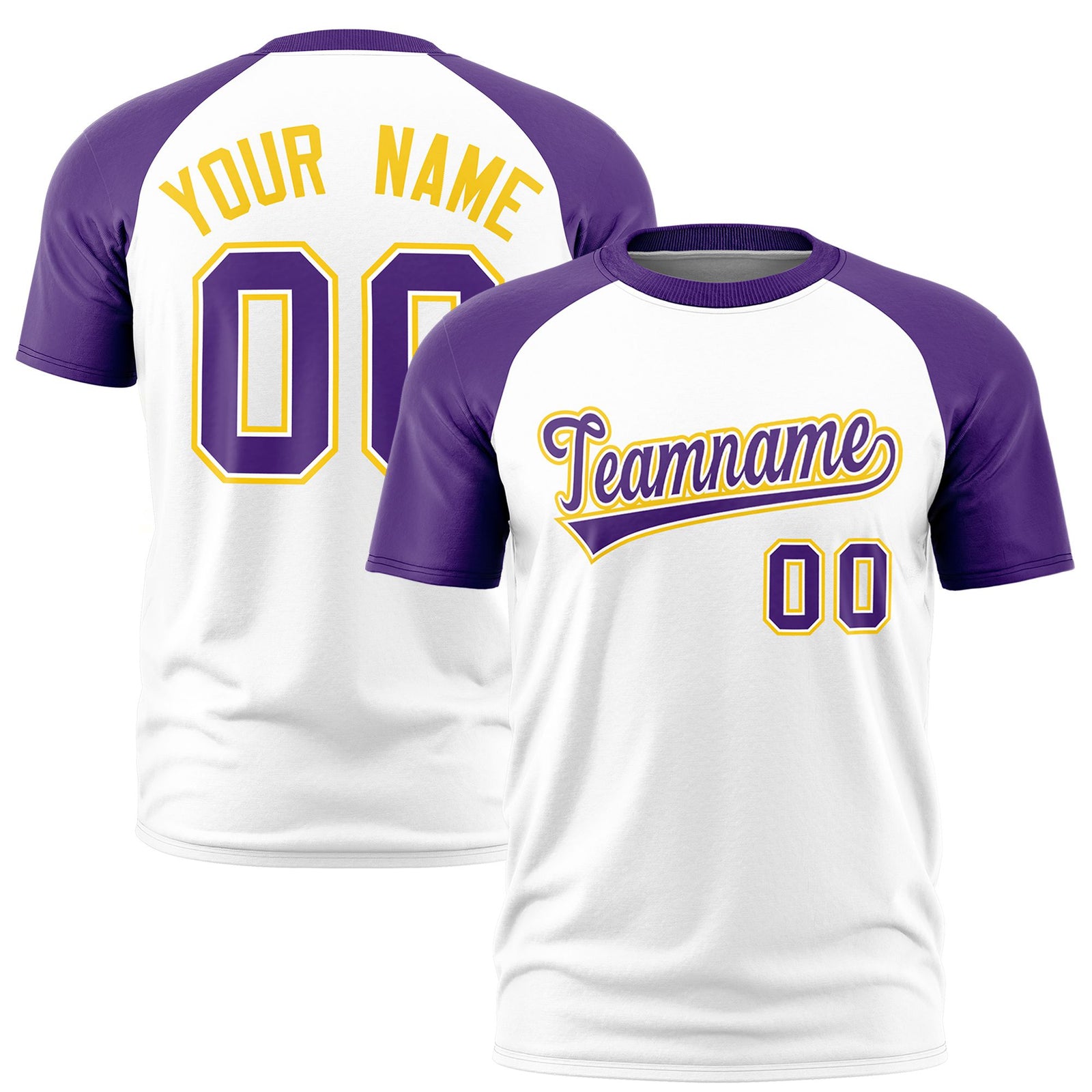 Custom White Purple Raglan Sleeves Performance T-Shirt