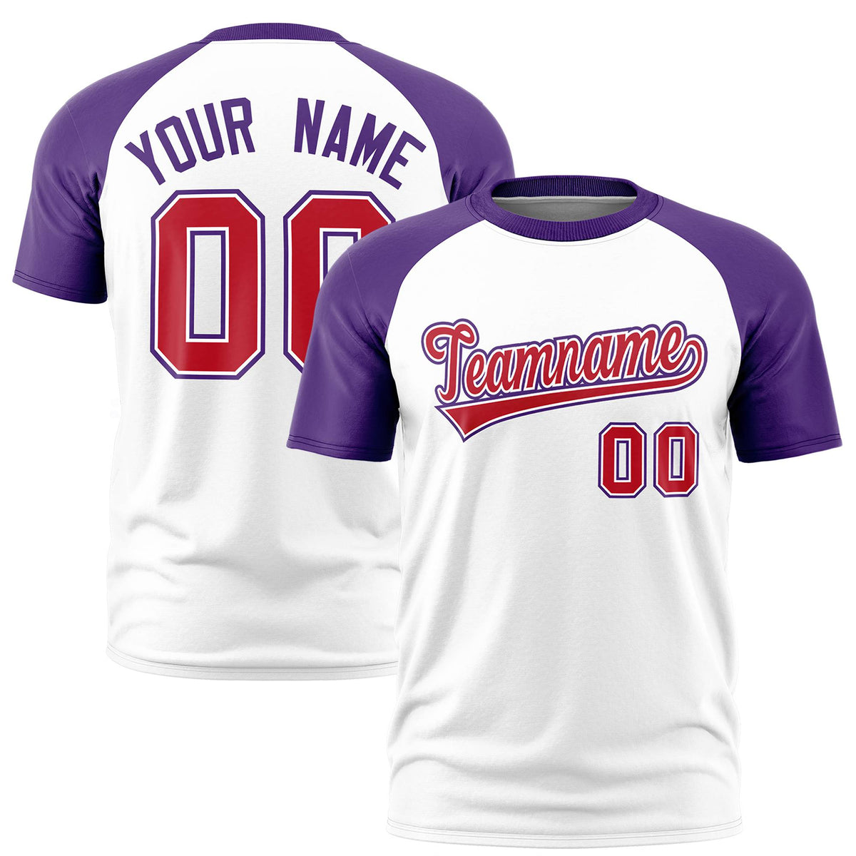 Custom White Purple Raglan Sleeves Performance T-Shirt