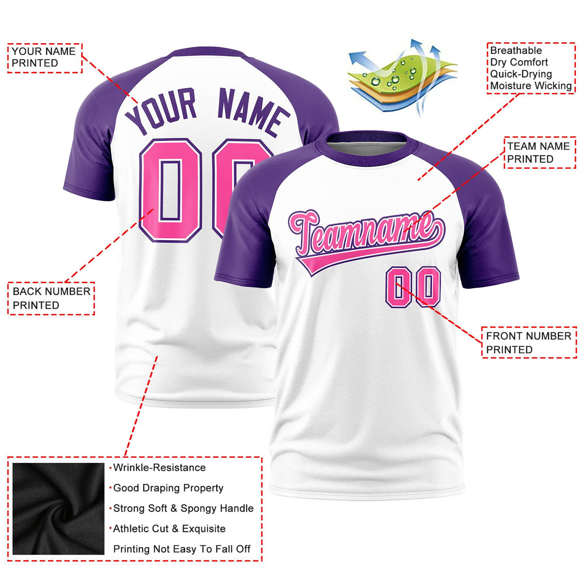 Custom White Purple Raglan Sleeves Performance T-Shirt