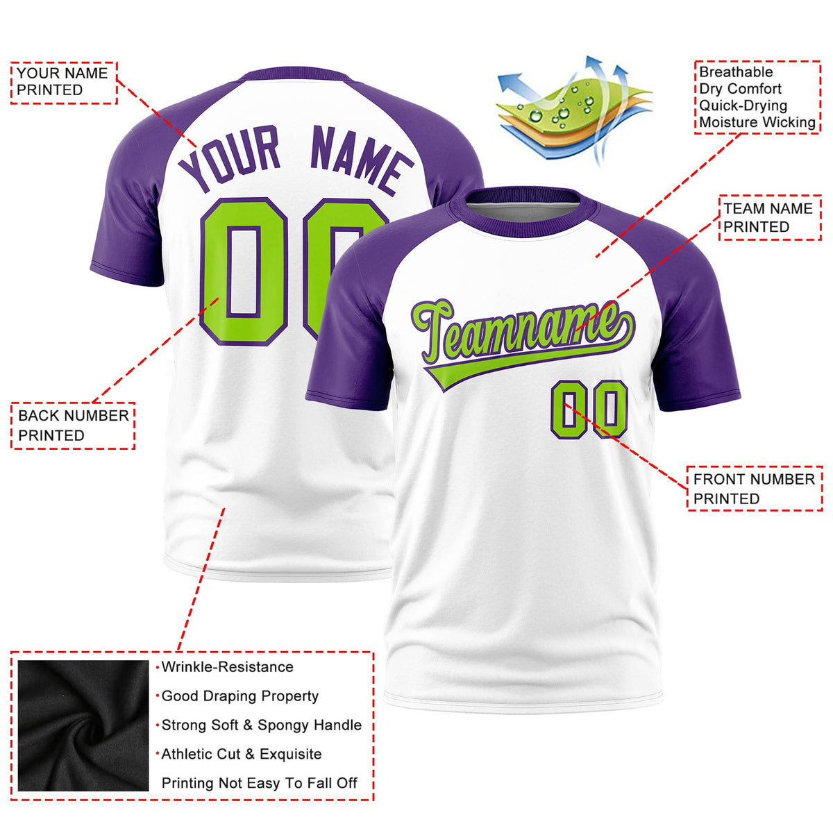 Custom White Purple Raglan Sleeves Performance T-Shirt