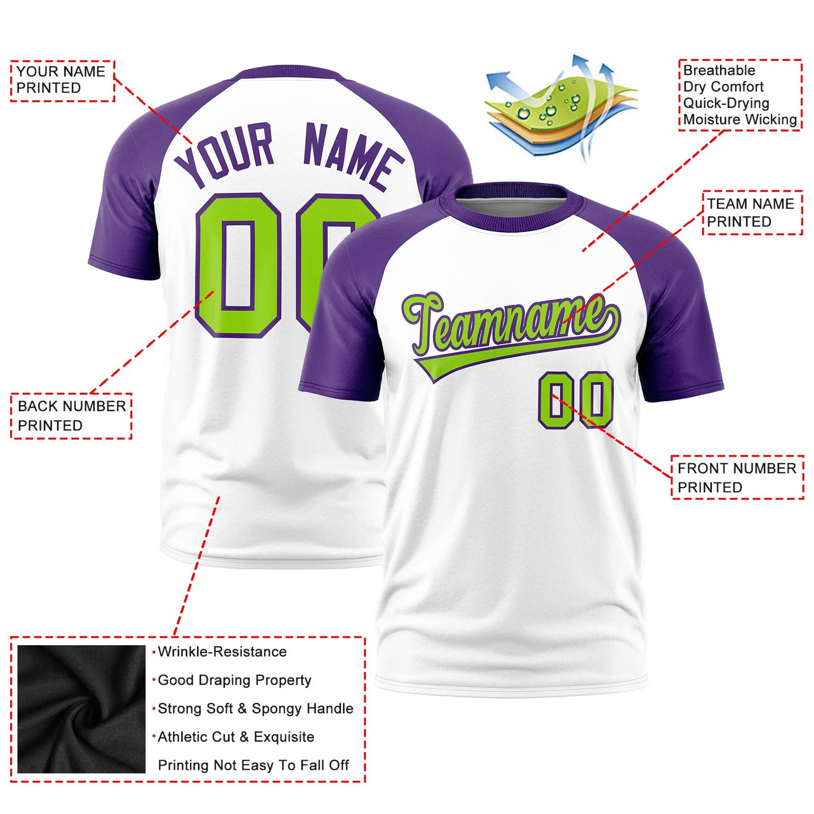 Custom White Purple Raglan Sleeves Performance T-Shirt
