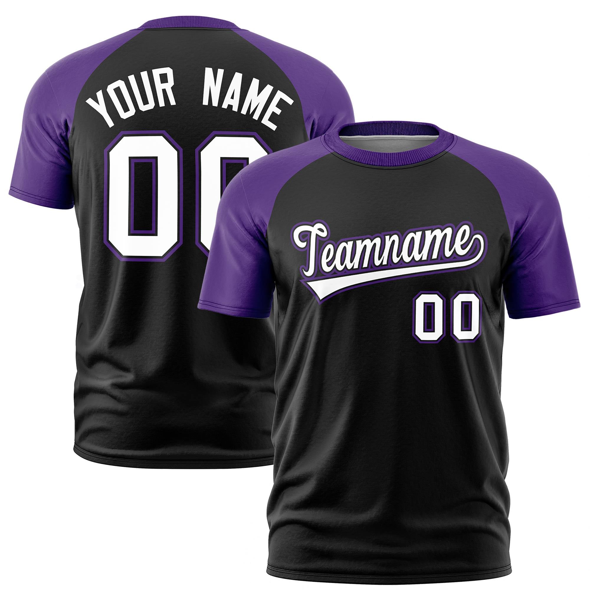 Custom Black Purple Raglan Sleeves Performance T-Shirt