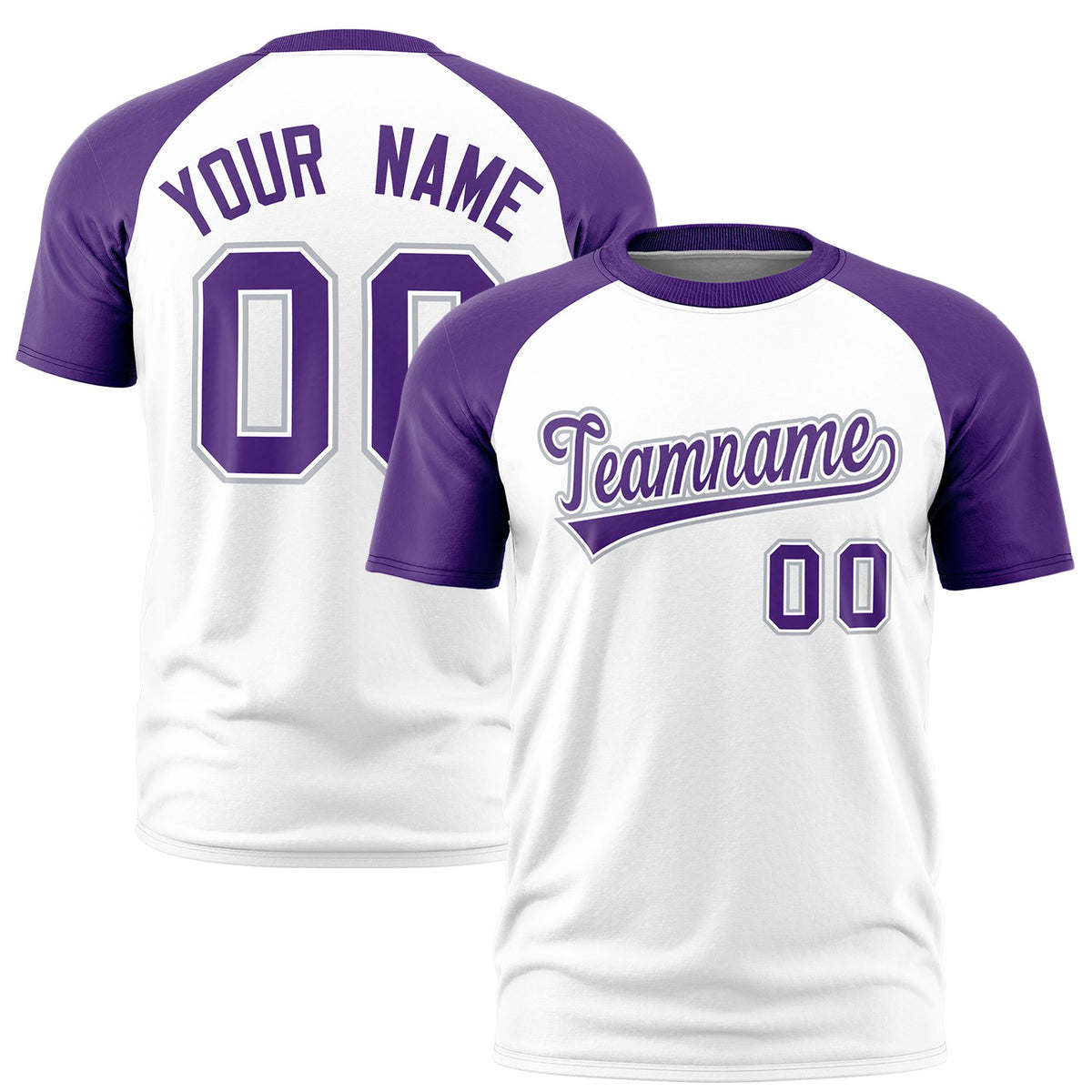 Custom White Purple Raglan Sleeves Performance T-Shirt