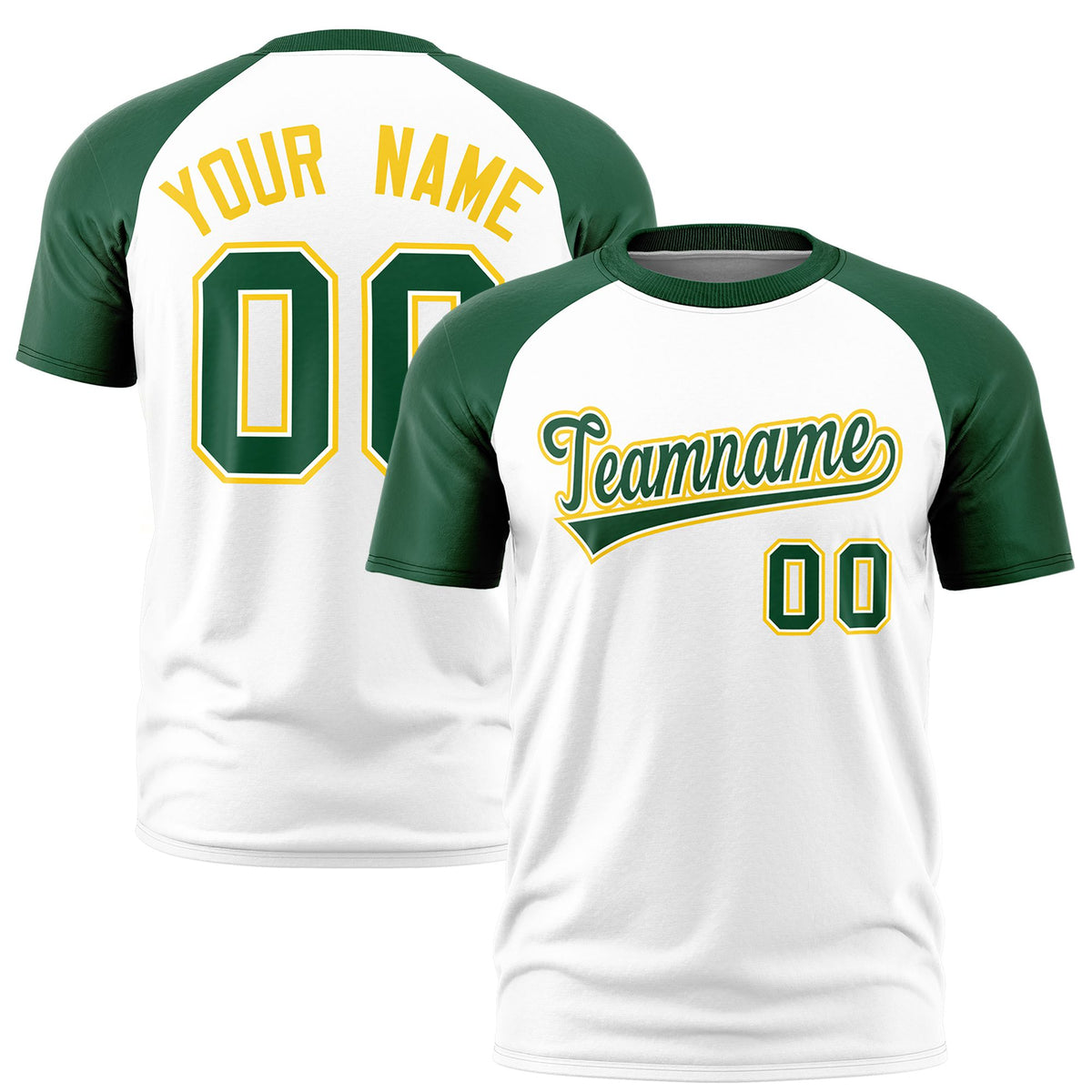 Custom White Green Raglan Sleeves Performance T-Shirt