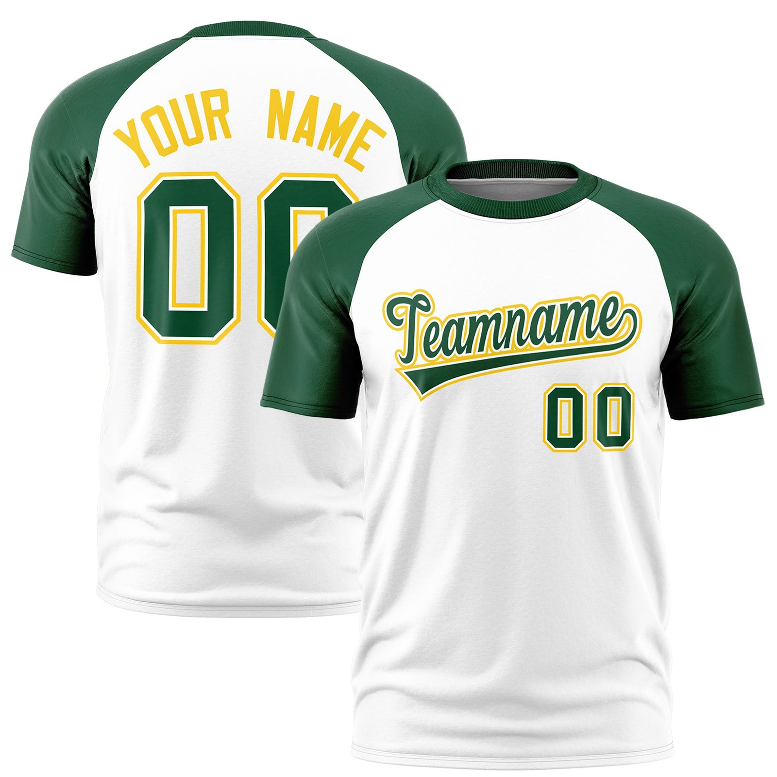 Custom White Green Raglan Sleeves Performance T-Shirt