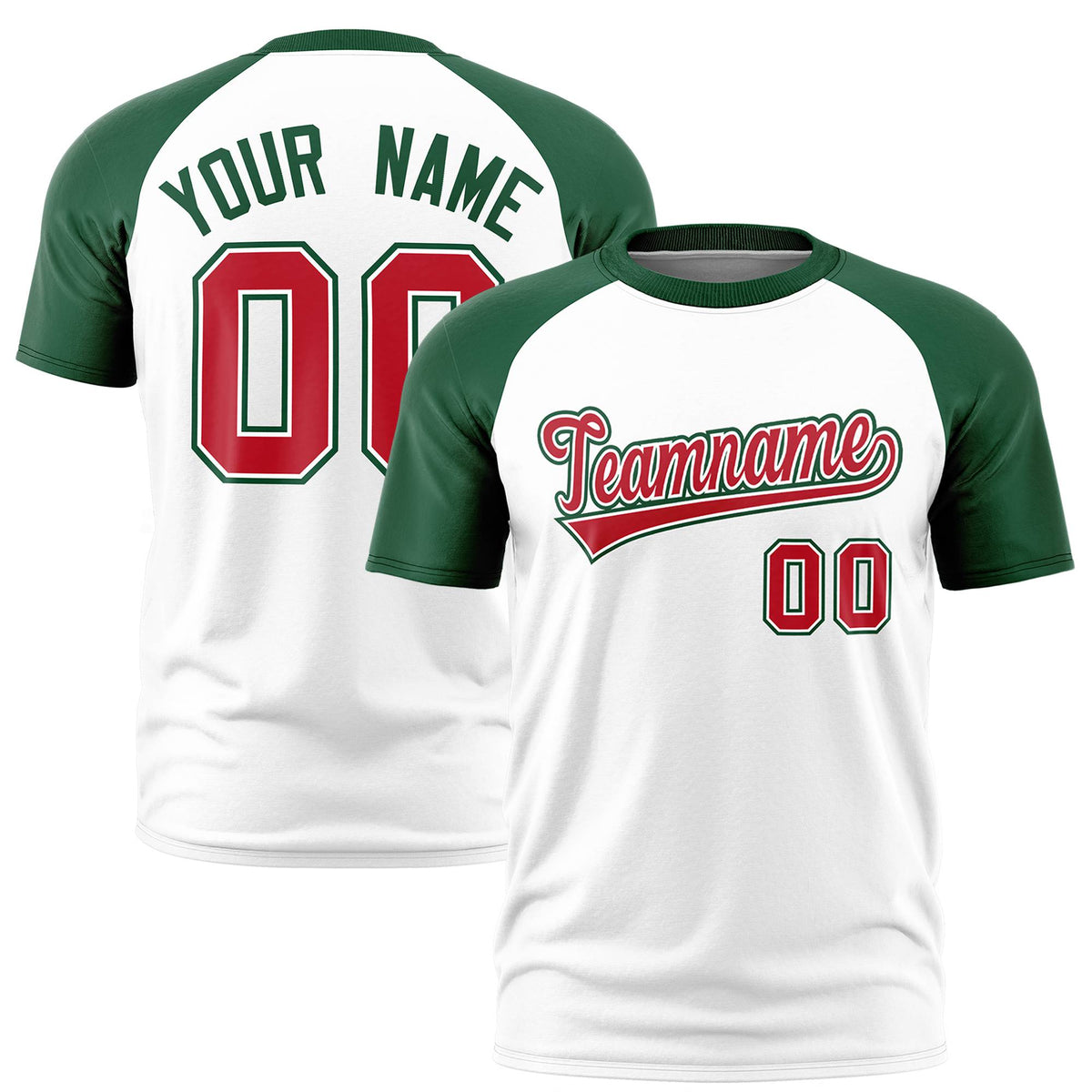 Custom White Green Raglan Sleeves Performance T-Shirt