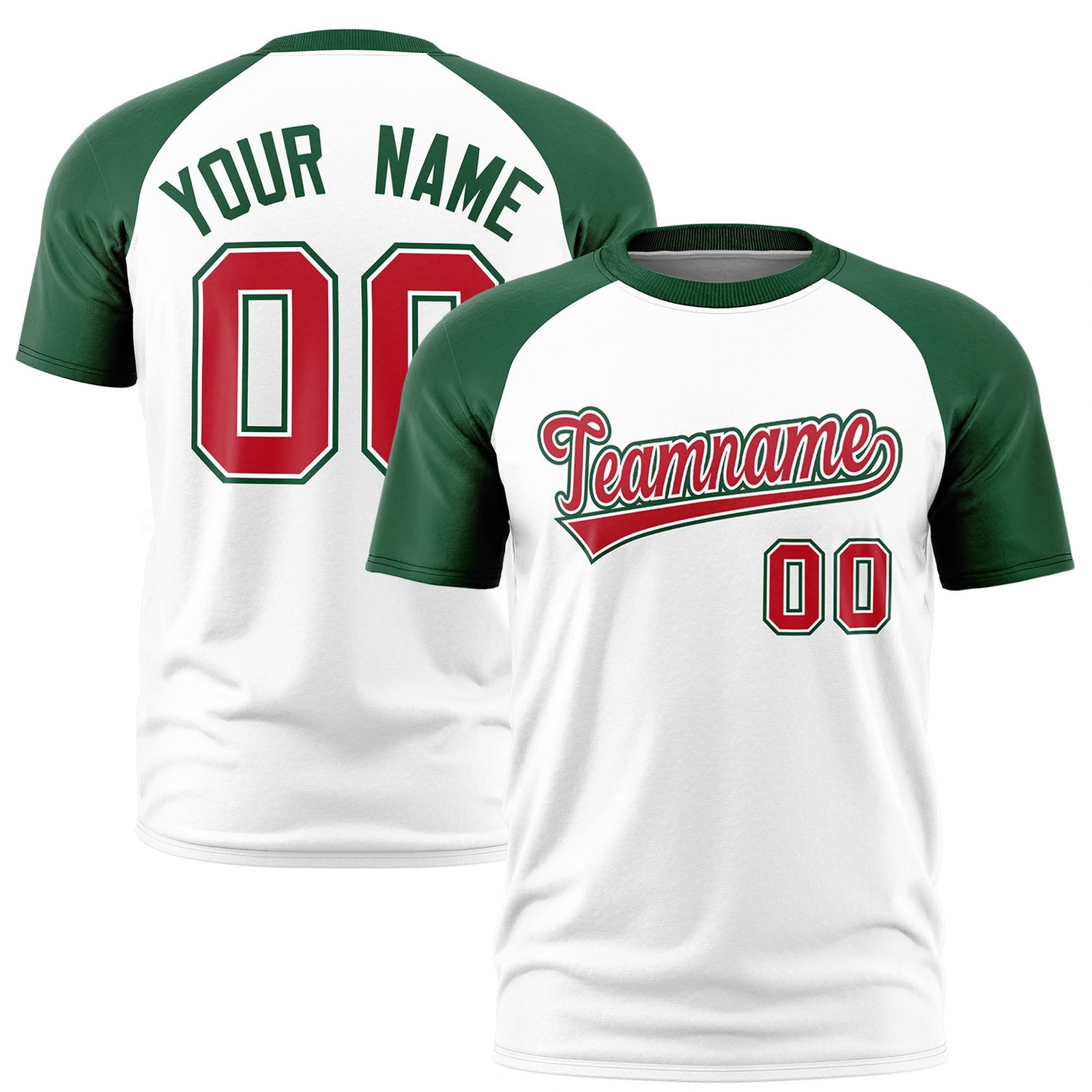 Custom White Green Raglan Sleeves Performance T-Shirt