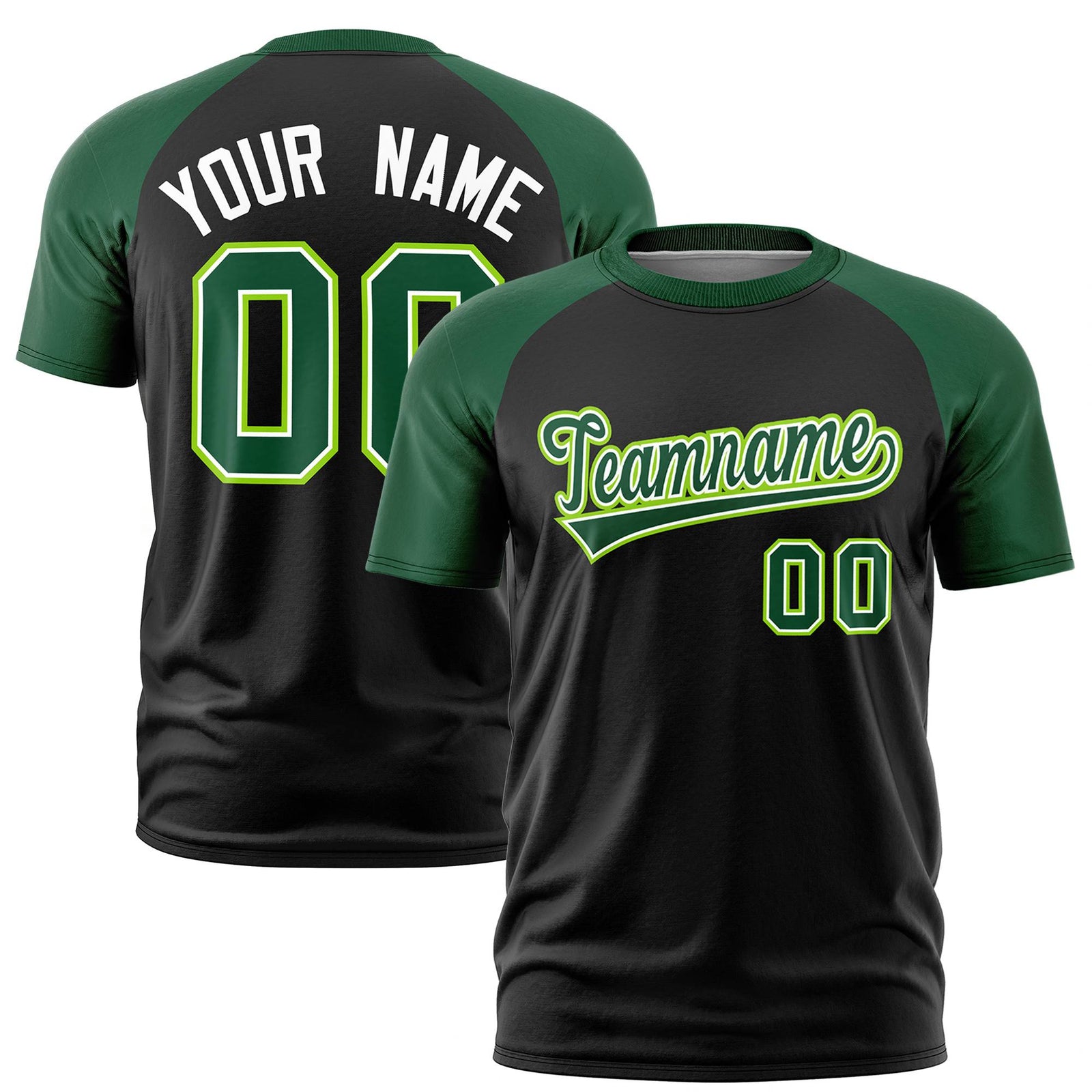 Custom White Green Raglan Sleeves Performance T-Shirt