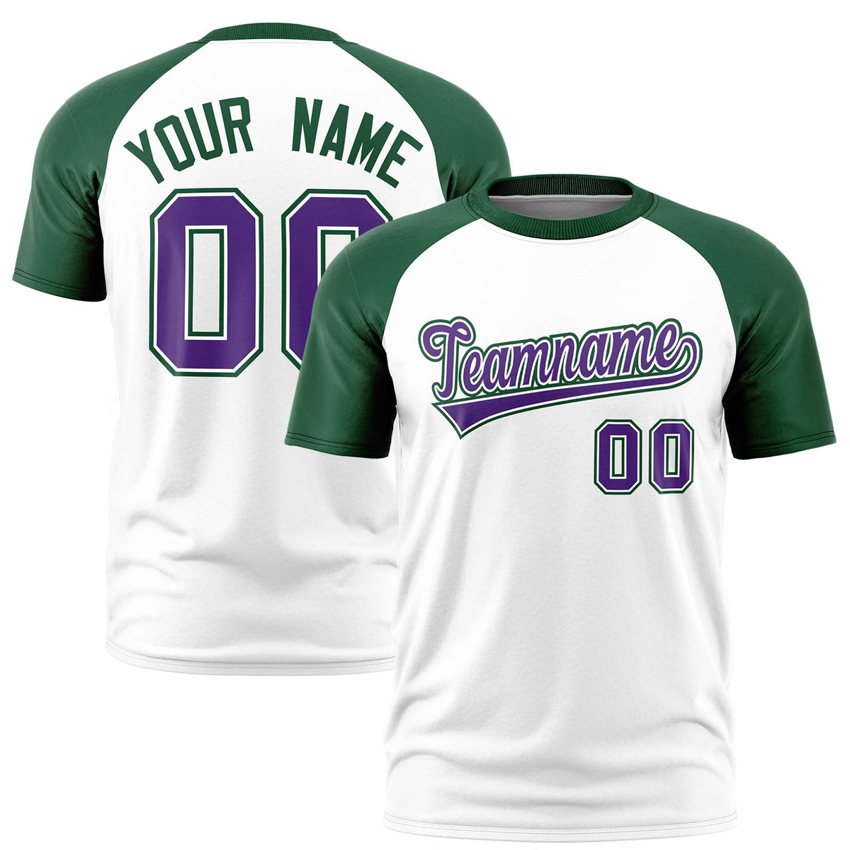 Custom White Green Raglan Sleeves Performance T-Shirt