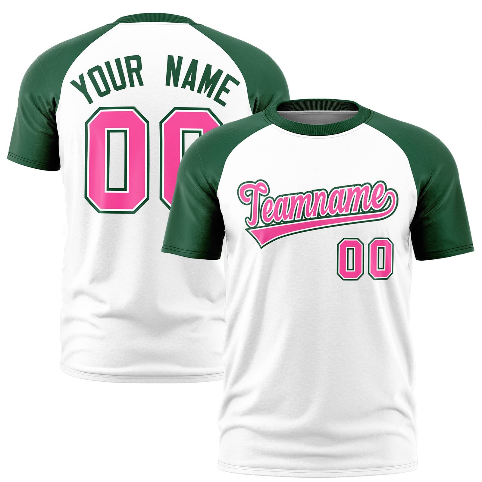 Custom White Green Raglan Sleeves Performance T-Shirt