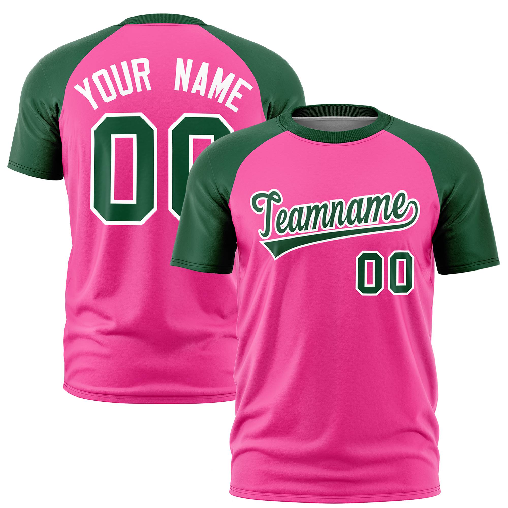 Custom Pink Green Raglan Sleeves Performance T-Shirt