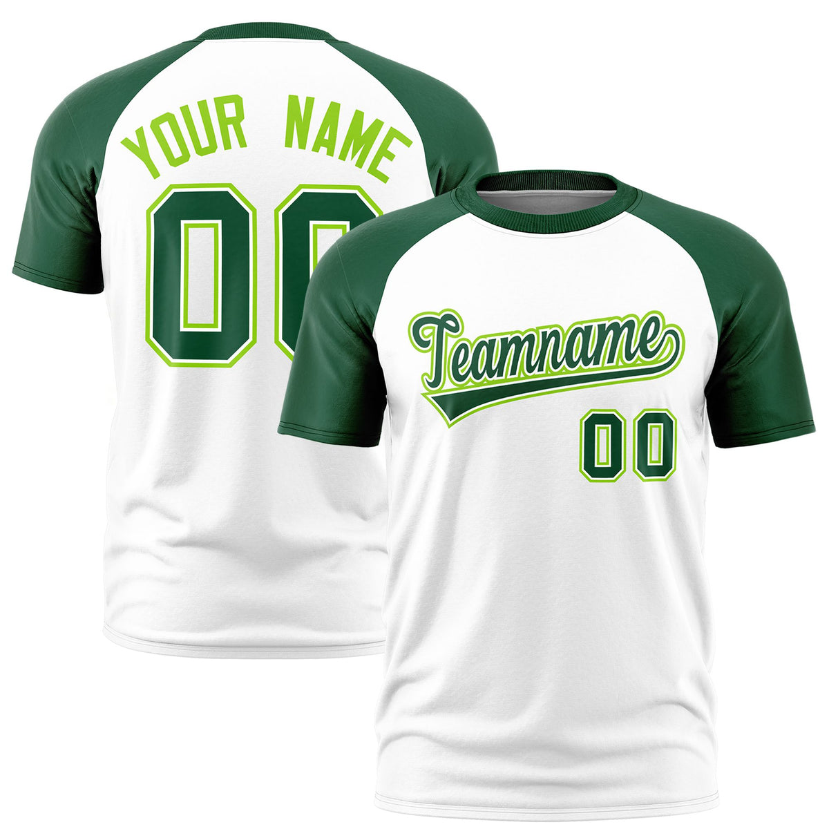 Custom White Green Raglan Sleeves Performance T-Shirt