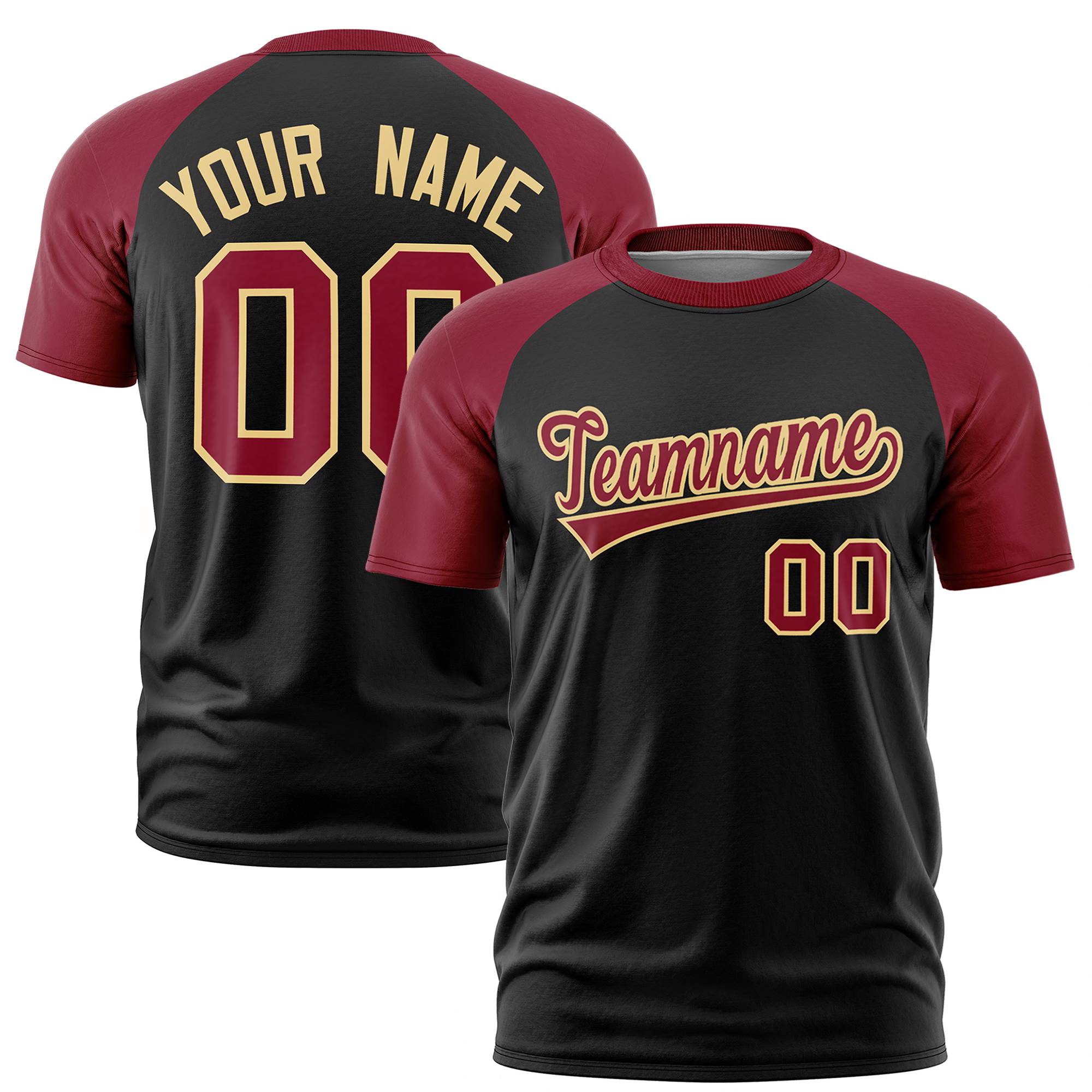 Custom Black Crimson Raglan Sleeves Performance T-Shirt