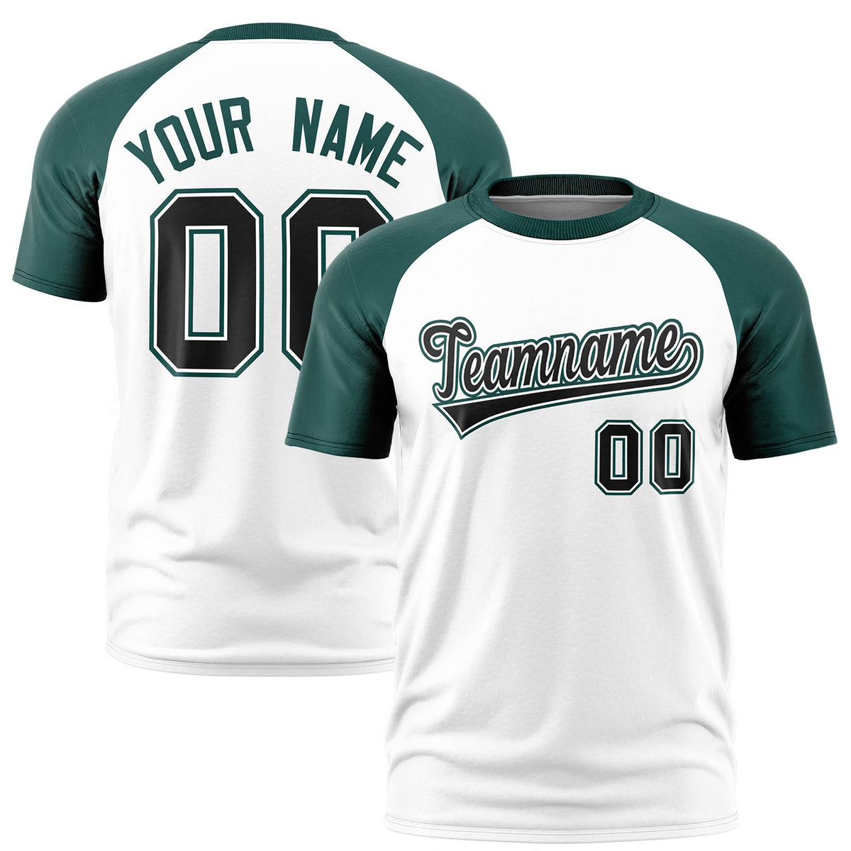 Custom White Midnight Green Raglan Sleeves Performance T-Shirt