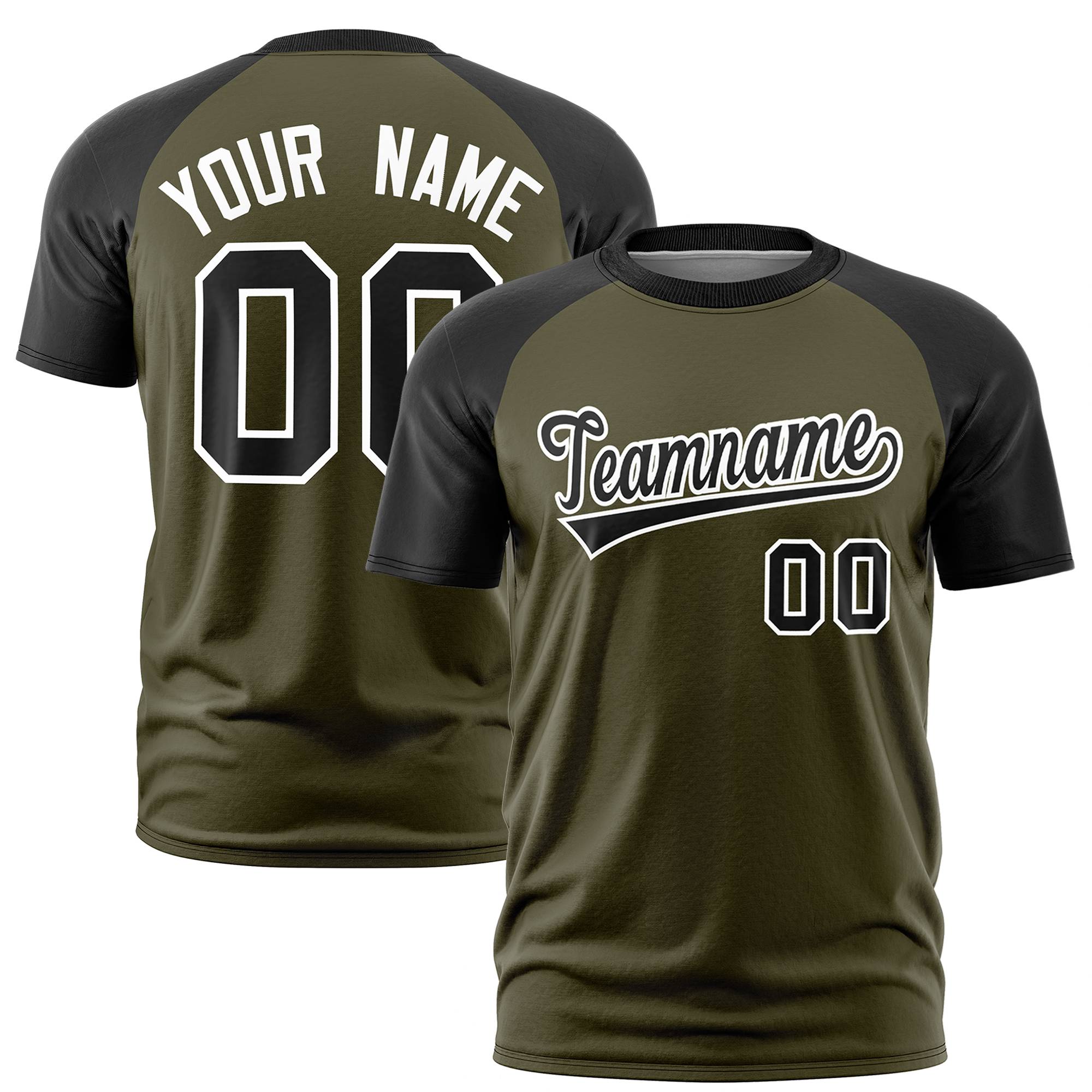 Custom Olive Black Raglan Sleeves Performance T-Shirt