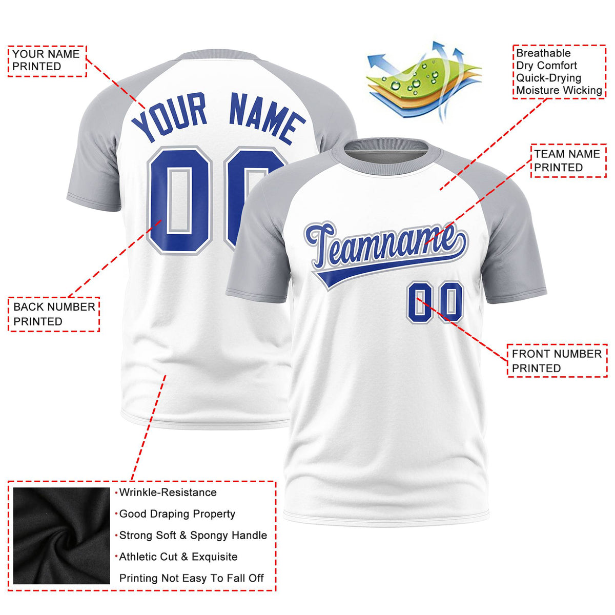 Custom White Gray Raglan Sleeves Performance T-Shirt