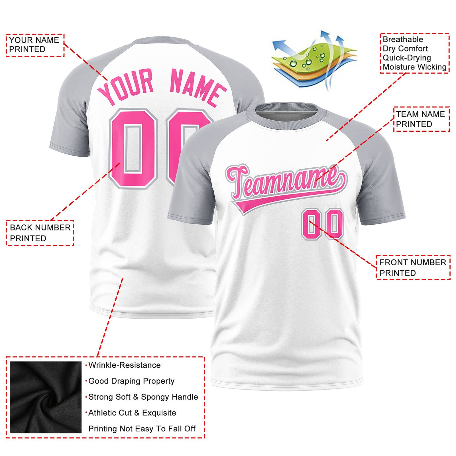 Custom White Gray Raglan Sleeves Performance T-Shirt